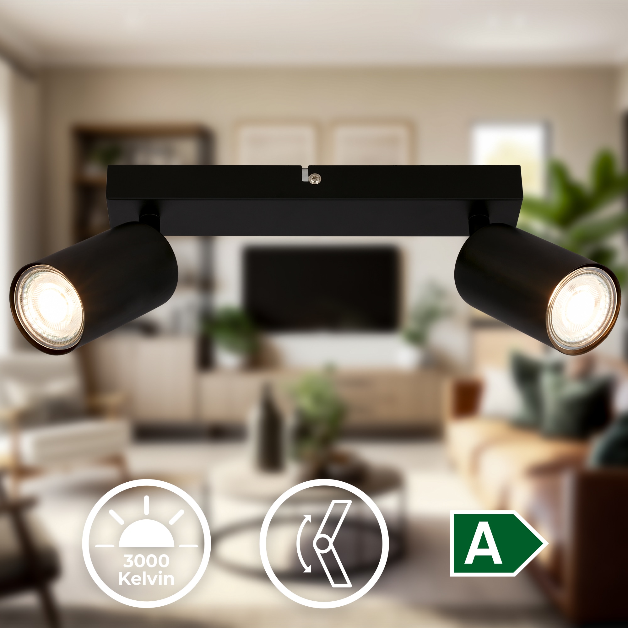 B.K.Licht Deckenstrahler »BK_DS1629 EEK A LED Deckenlampe, Schwenkbar, Deckenspot« GU10 1 Stk. Warmweiß Inkl. 2x GU10, 3.000 K, 450Lm, 2W, 15,5 x 5,5 x 25,5 cm, Schwarz