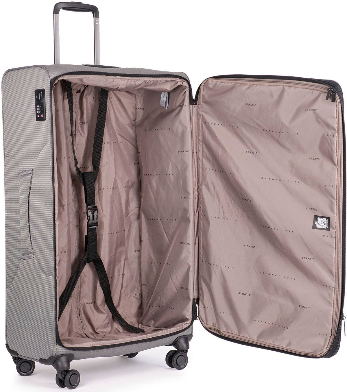 Stratic Weichgepäck-Trolley »Bendigo Light + L, silver«, 4 Rollen, Reisekoffer großer Koffer Aufgabegepäck TSA-Zahlenschloss