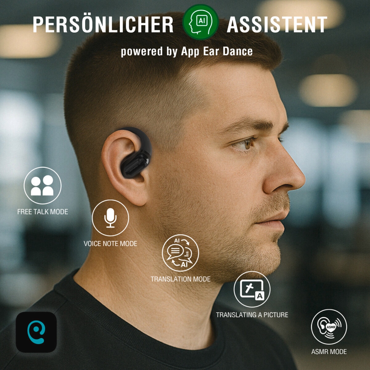 4smarts wireless Kopfhörer »Open-Ear Bluetooth Kopfhörer SkyBuds AI Screen«, A2DP Bluetooth-AVRCP Bluetooth-HFP, Freisprechfunktion