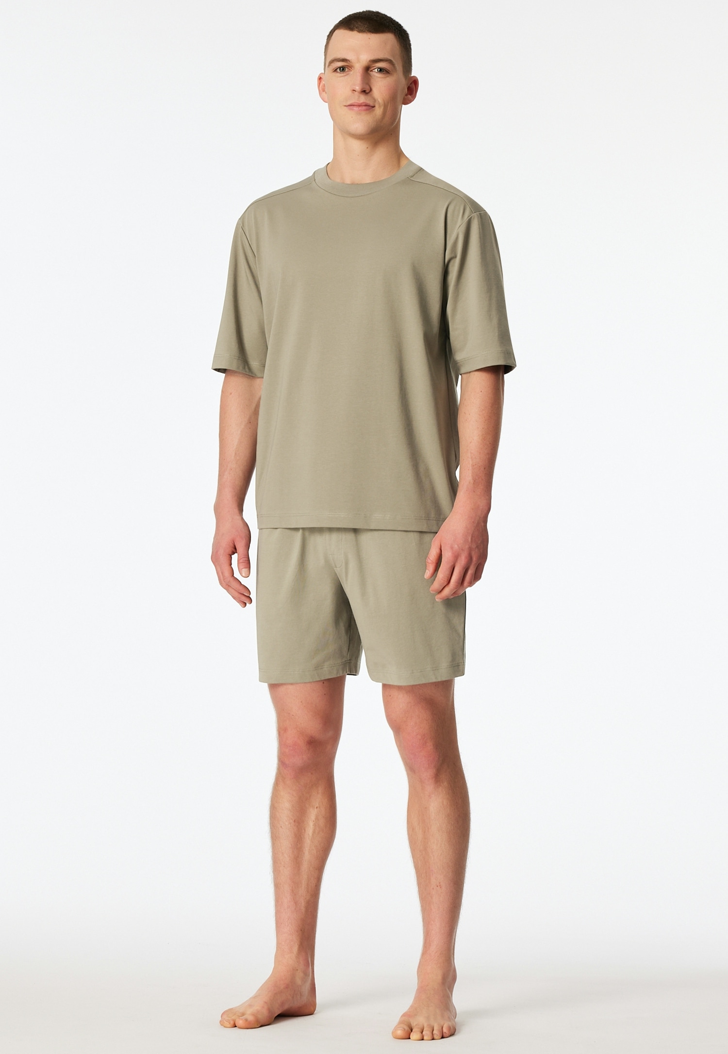 Schiesser Shorty »Modern Nightwear« 2 mit Rundhalsausschnitt und kurzem Arm, leichter Oversize-Fit