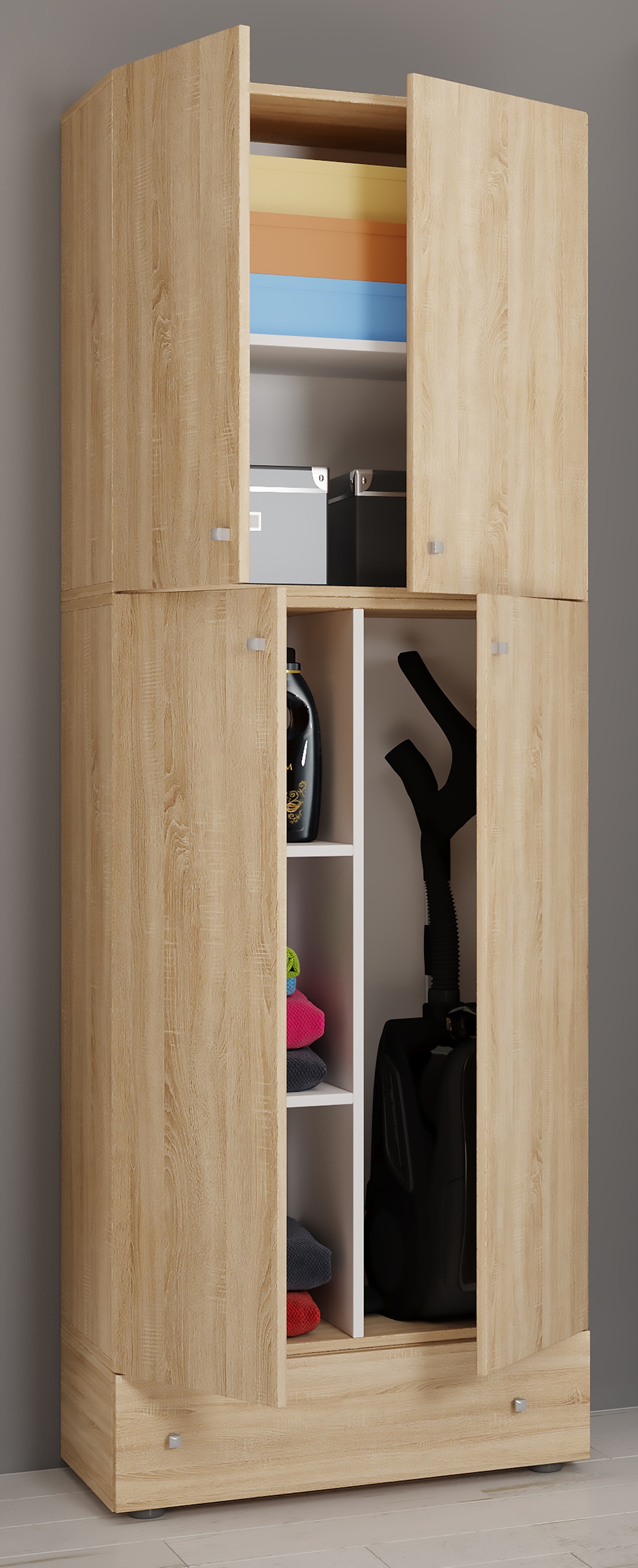 VCM Mehrzweckschrank »VCM Holz Besenschrank | 6 Fächer | Maße: H. 200 x B. 70 x T. 39 cm | Haushaltsschrank | Mehrzweckschrank | Extra Schublade - Lona«, (1 St.)