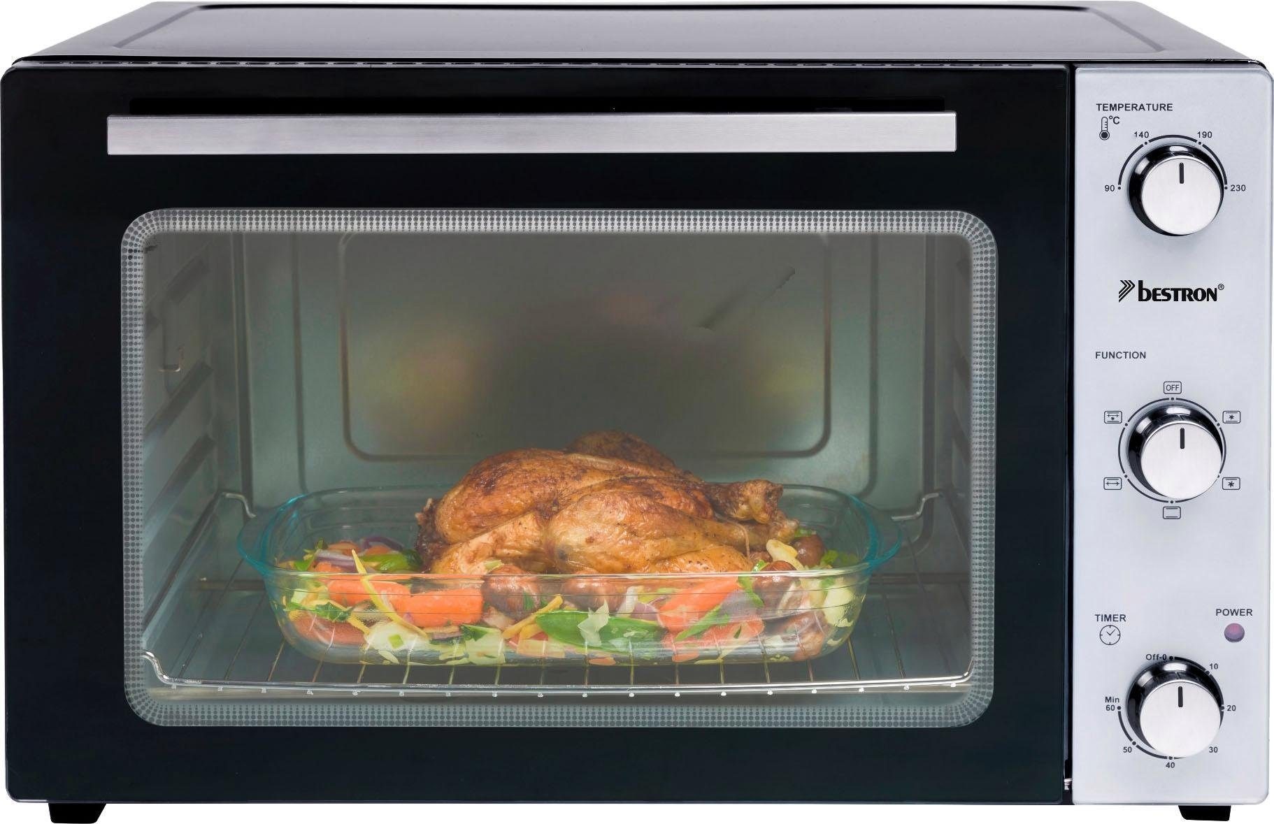 bestron Minibackofen »AOV55, 2-in-1 Gerät«, mit Drehspieß, Edelstahl,  Schwarz mit 3 Jahren XXL Garantie