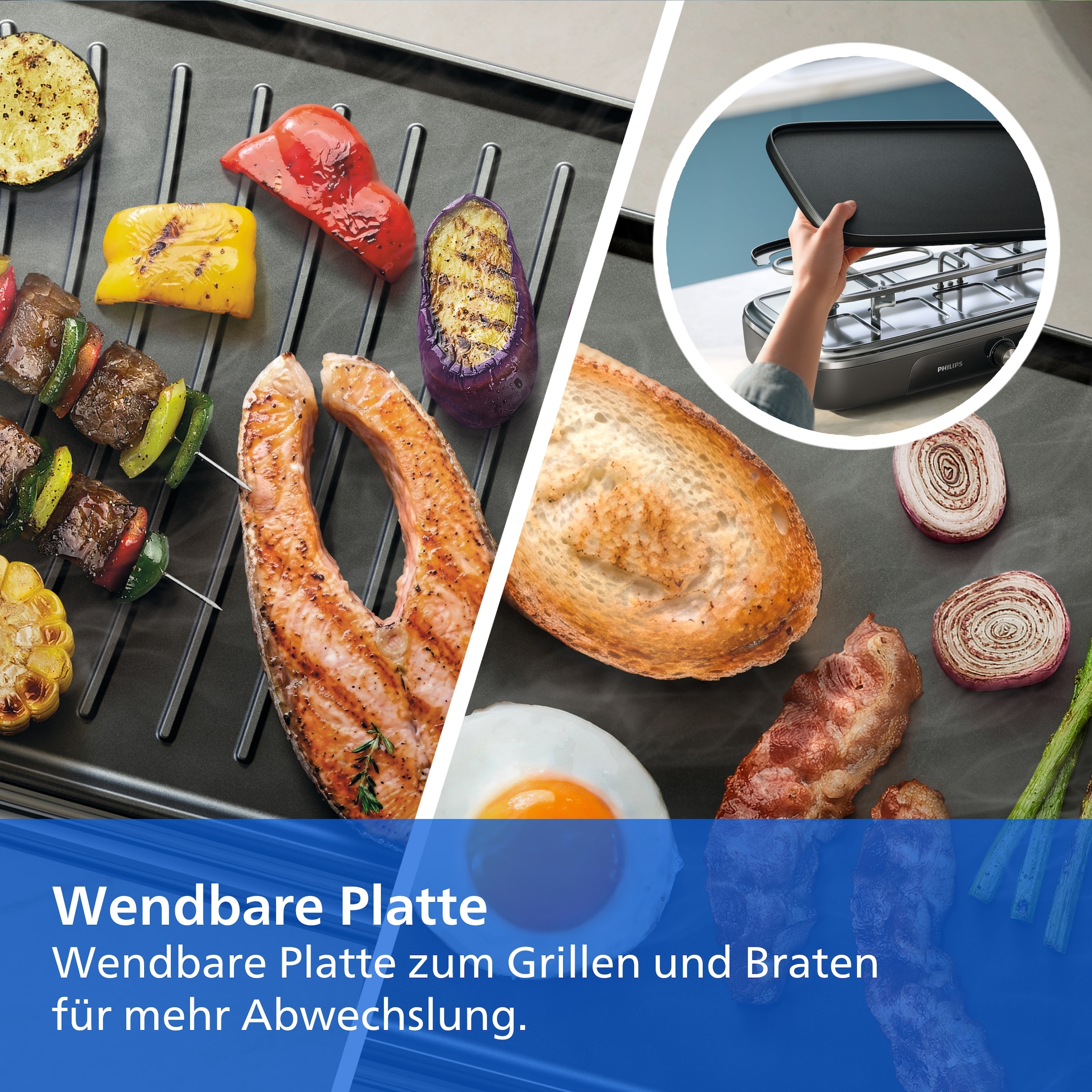 Philips Raclette »Grill 2-in-1 HD6421/80 5000 Series, für 10 Personen« 10 Stk. Raclettepfännchen 1.500 W 3 Temperatureinstellungen, wendbare Keramikplatte, PFAS-frei