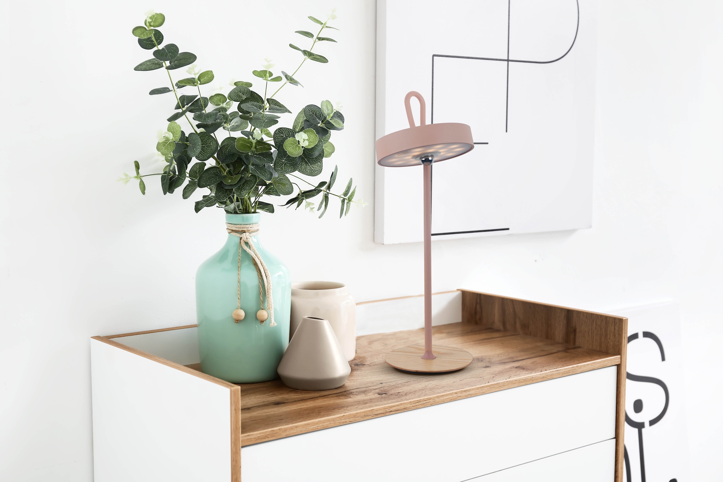 my home LED Tischleuchte »Charmont mit Holzfuß, abnehmbares Kopfteil als Hängeleuchte verwendbar« LED-Modul 1 Stk. Warmweiß aufladbar, inkl Akku + USB Kabel, Kopfteil magnetisch, abnehmbar, Holz