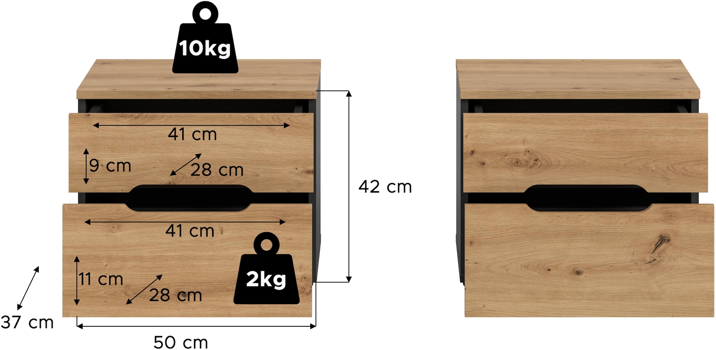 Home affaire Nachtkommode »REHAT, 2er Set, je 50x37x42 cm, inkl. 2 Schubkästen« TOPSELLER!, individuell platzierbar nicht nur im Schlafzimmer, 2 Stk. tlg. Nachttisch, Kommode, Nachtkonsole, Schubladenkommode
