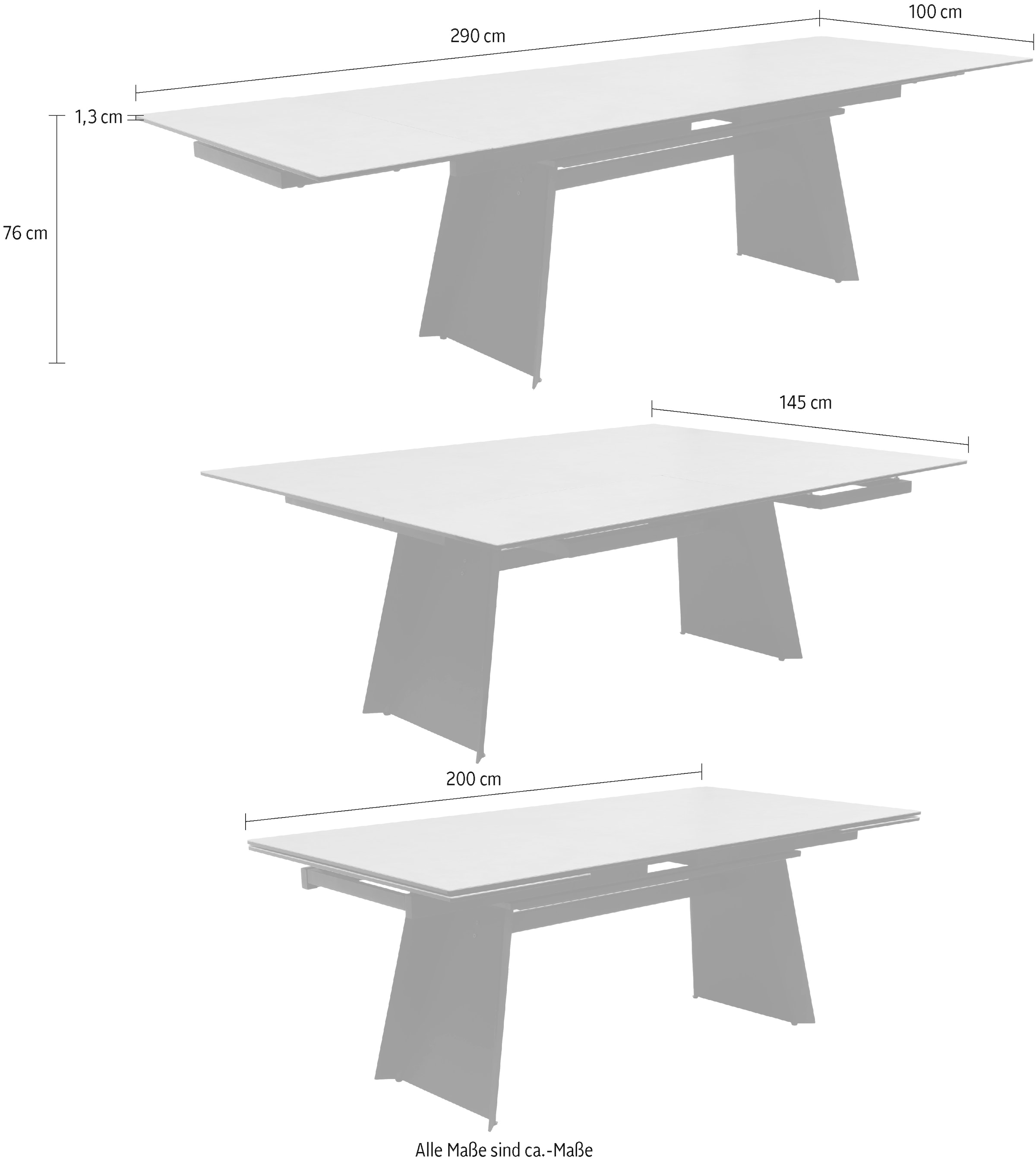 MCA furniture Esstisch »MOLINARA Auzugtisch 200-290cm hellgrau«, (1 St.), Keramik, Metall, Stirnauszug, ausziehbar, 10-12 Personen
