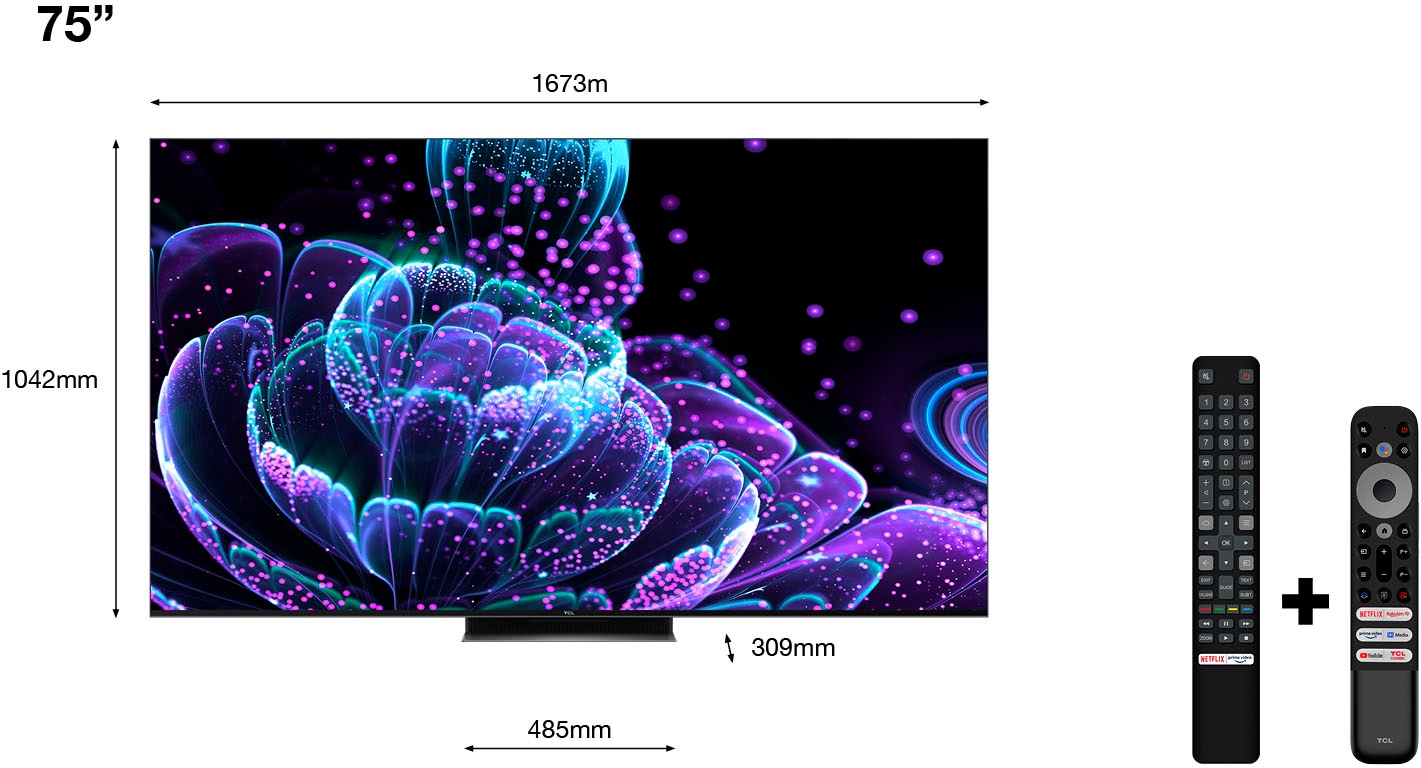 TCL QLED Mini LED-Fernseher »75C831X2«, 4K Ultra HD, Google TV-Smart-TV, 1500nits, HDR Extreme, Dolby Atmos, HDMI 2.1, ONKYO-Sound