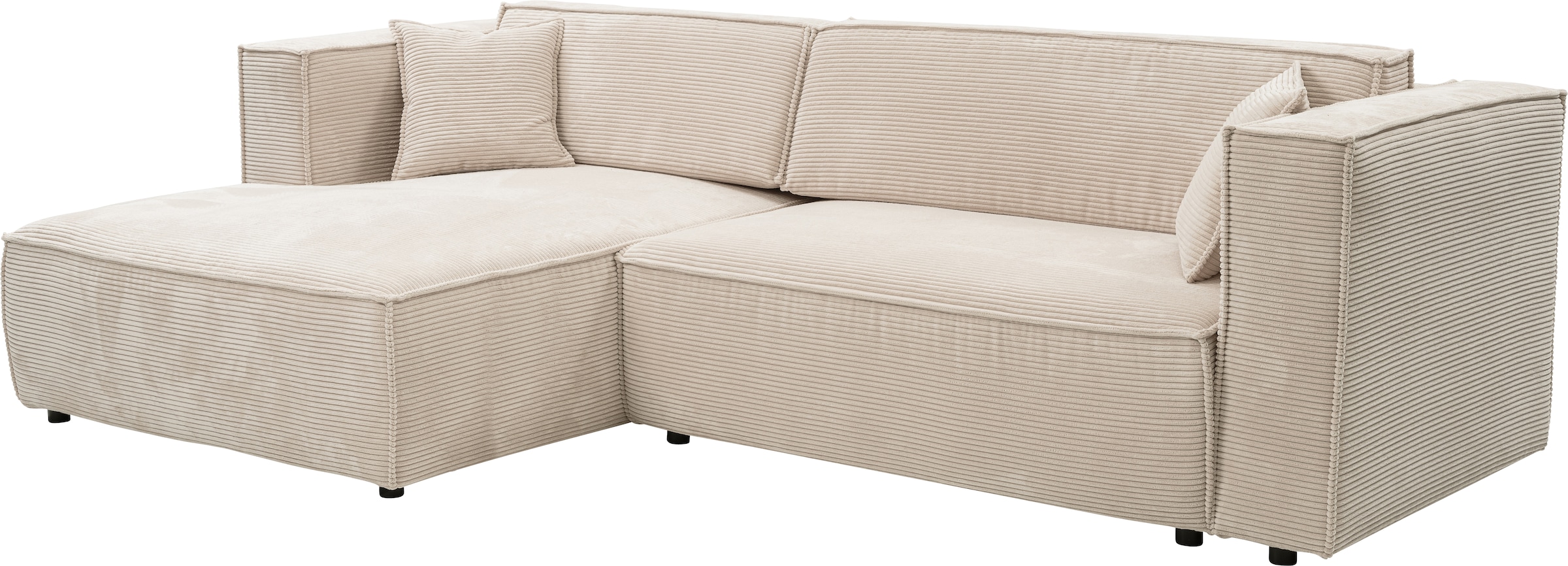WERK2 Ecksofa »Atlanta-New, modernes Design, Stellmaße 295x182 cm, L-Form, Kedernaht« hoher Komfort, Schlaffunktion & Bettkasten, Cord, Natur