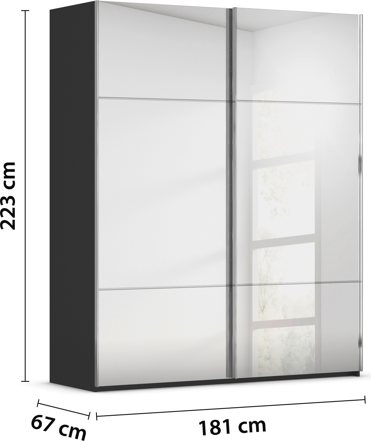 rauch Schwebetürenschrank »Kleiderschrank Schrank Garderobe Schlafzimmerschrank SCALE-TRIO« edle dreigeteilte Front mit 2 Zierleisten Spiegelfront MADE IN GERMANY