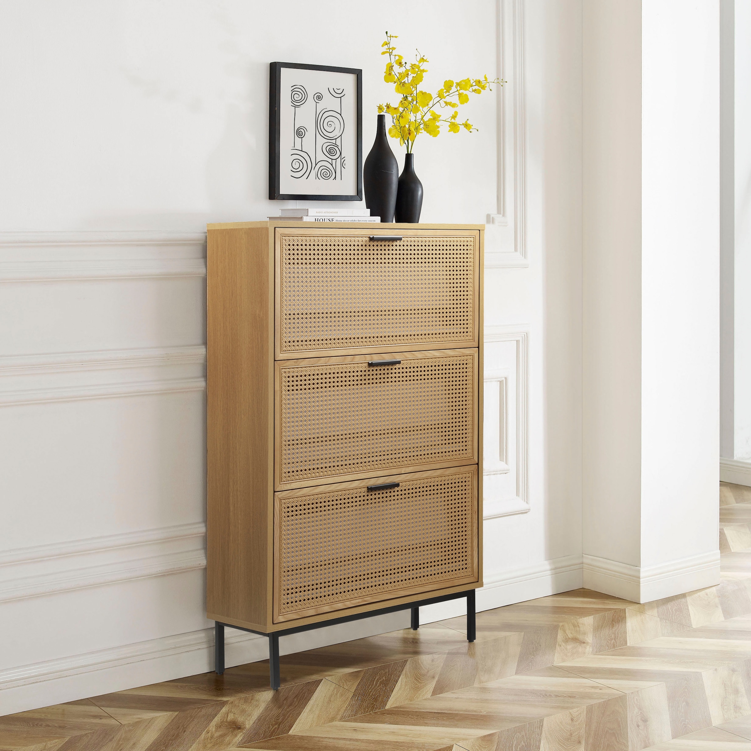 OTTO home Schuhschrank »Feines« aus massiver Esche, Metallgestell mit Pulverbeschichtung, Breite 80 cm