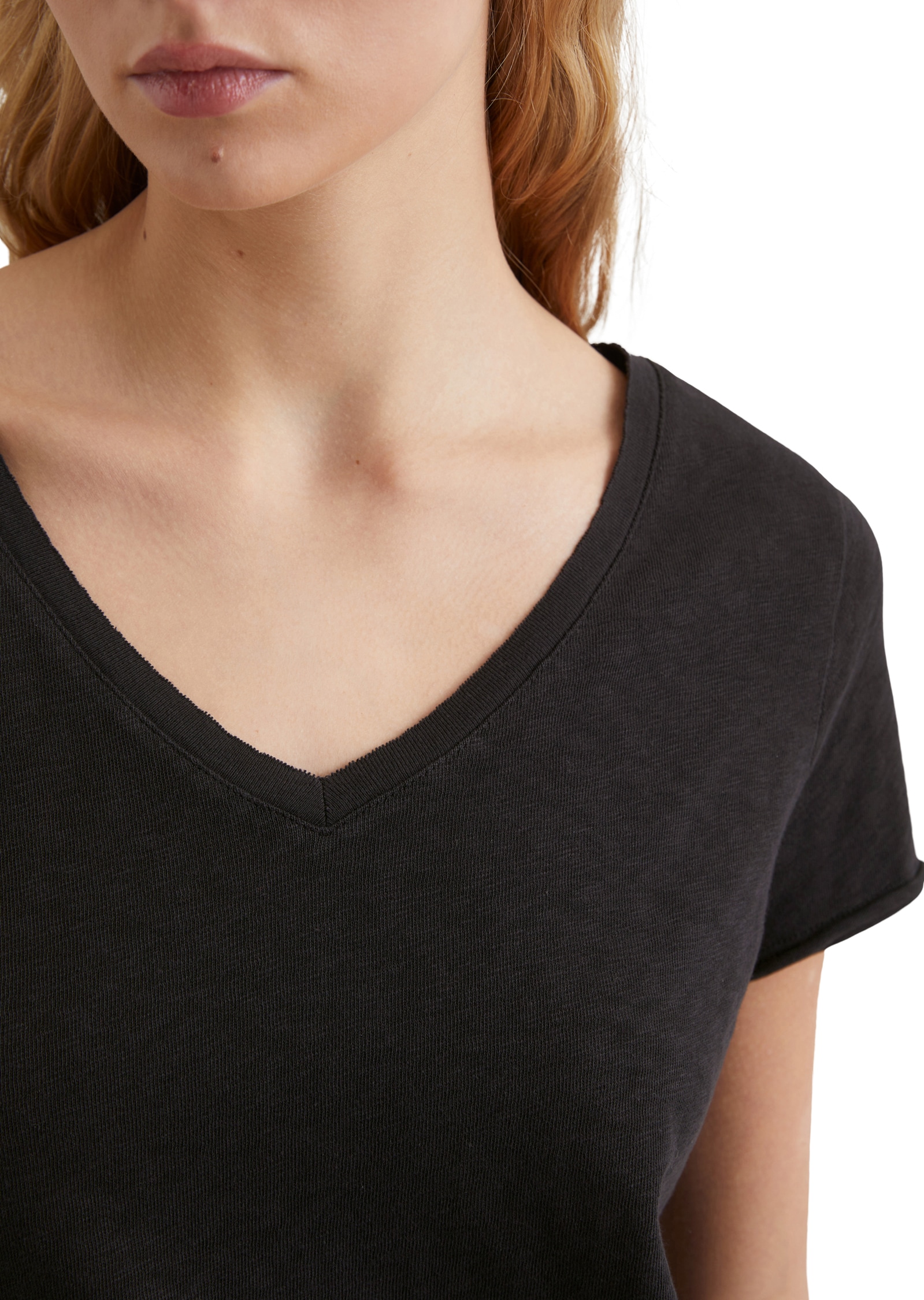 Marc O'Polo DENIM T-Shirt mit  abgerundetem V-Neck