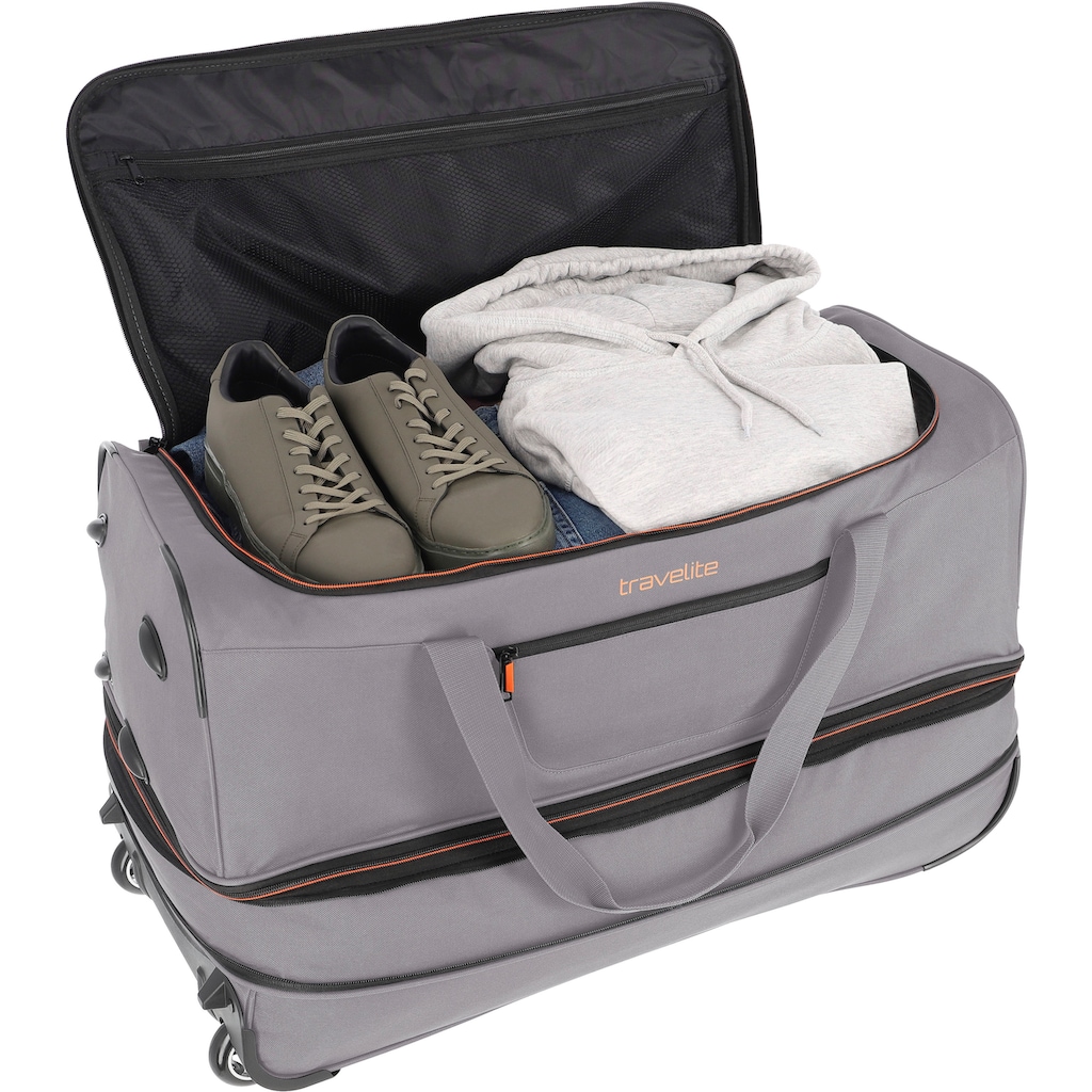 travelite Reisetasche »Basics, 70 cm, grau/orange«, Duffle Bag Sporttasche mit Trolleyfunktion und Volumenerweiterung