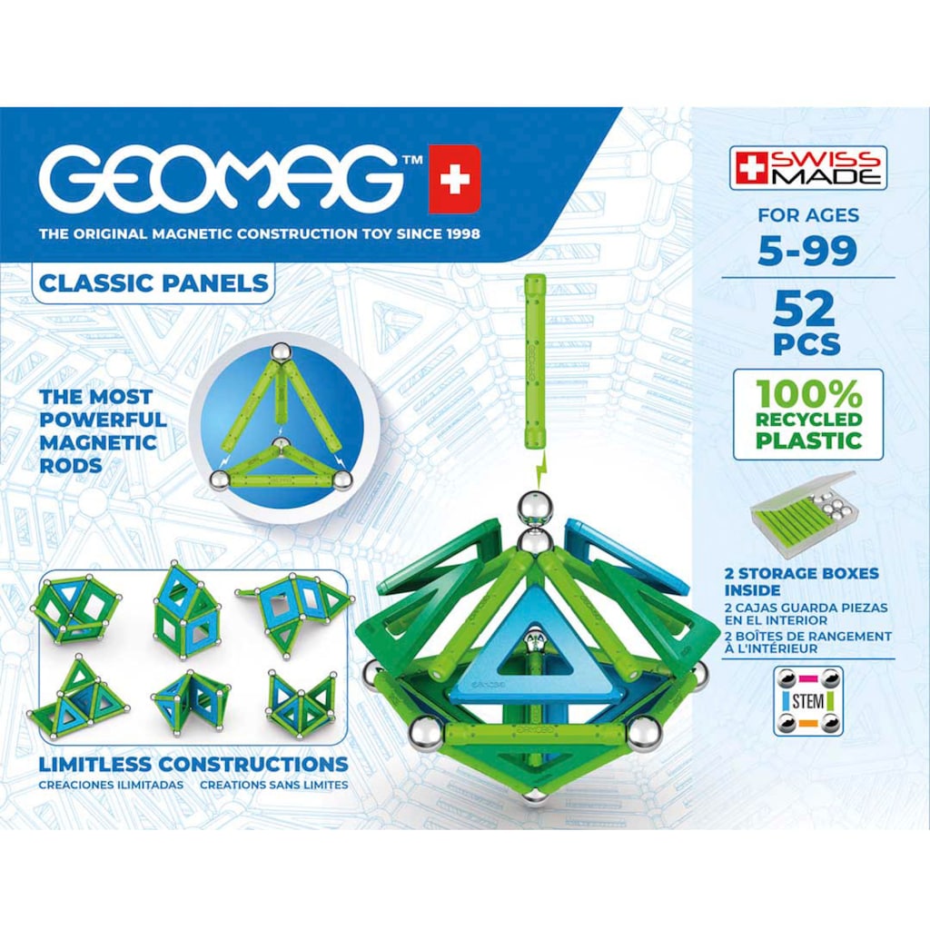 Geomag™ Magnetspielbausteine »GEOMAG™ Classic Panels, Recycled«, (52 St.), aus recyceltem Material; Made in Europe