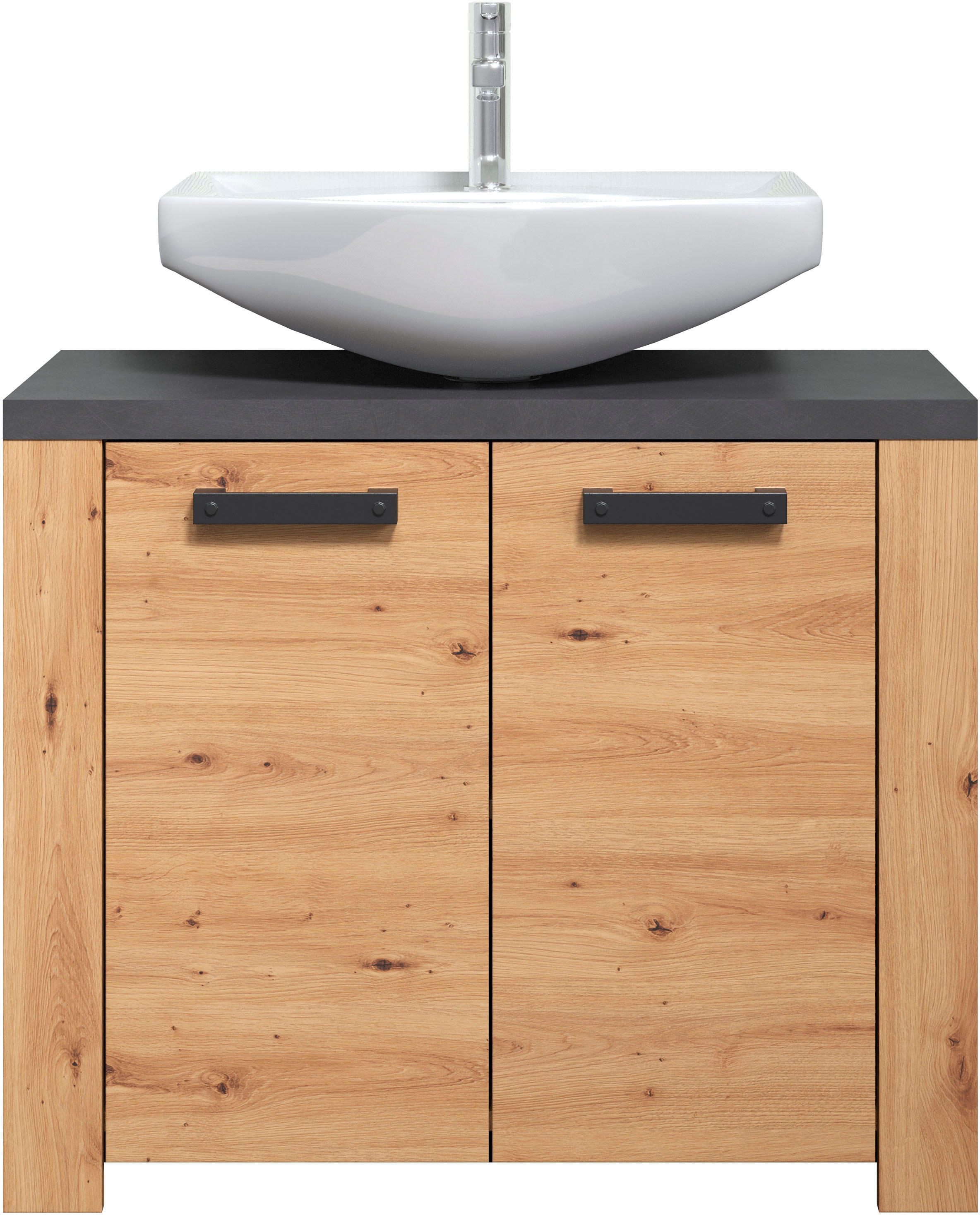 Home affaire Waschbeckenunterschrank »Ambres«, Waschtisch in matter Echtholzoptik - Maße (B/T/H) 79/35/67 cm