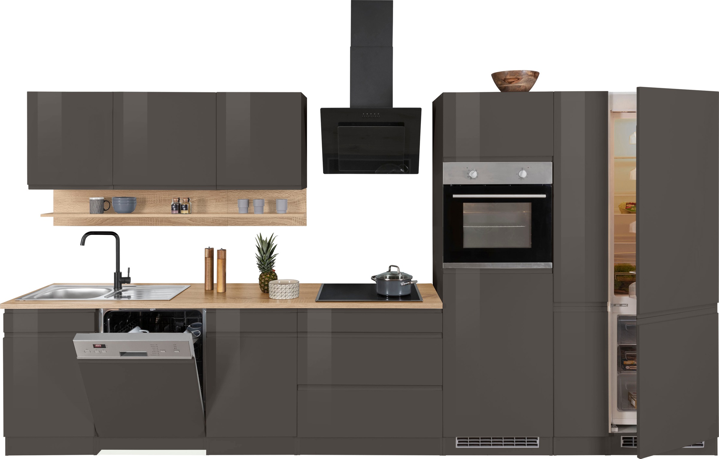 KOCHSTATION Küchenzeile »KS-Virginia«, Breite 390 cm, mit Glaskeramik-oder Induktionskochfeld