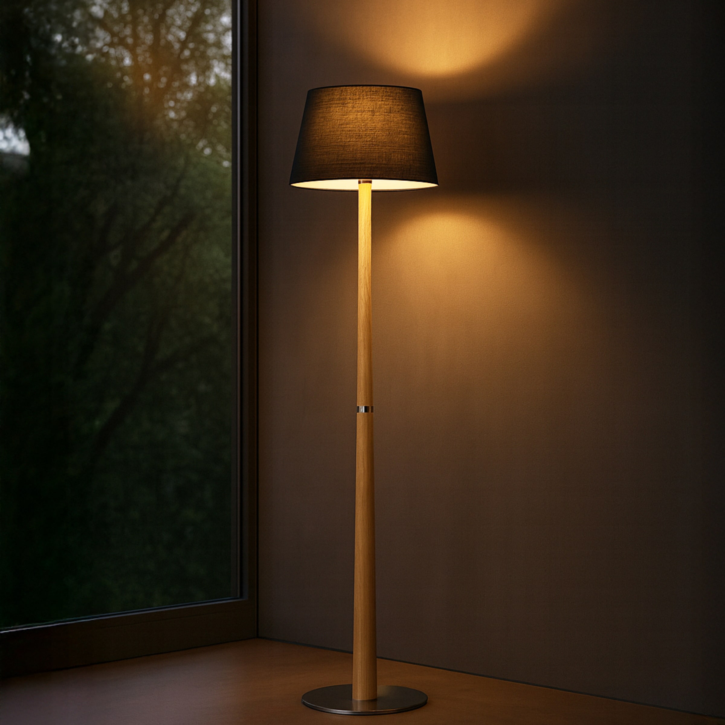 lumiCouture Stehlampe »Timber« E27 1 Stk. Ø 40 cm x 141 cm, E27 Fassung, Wippschalter, Holz/Textil, schwarz