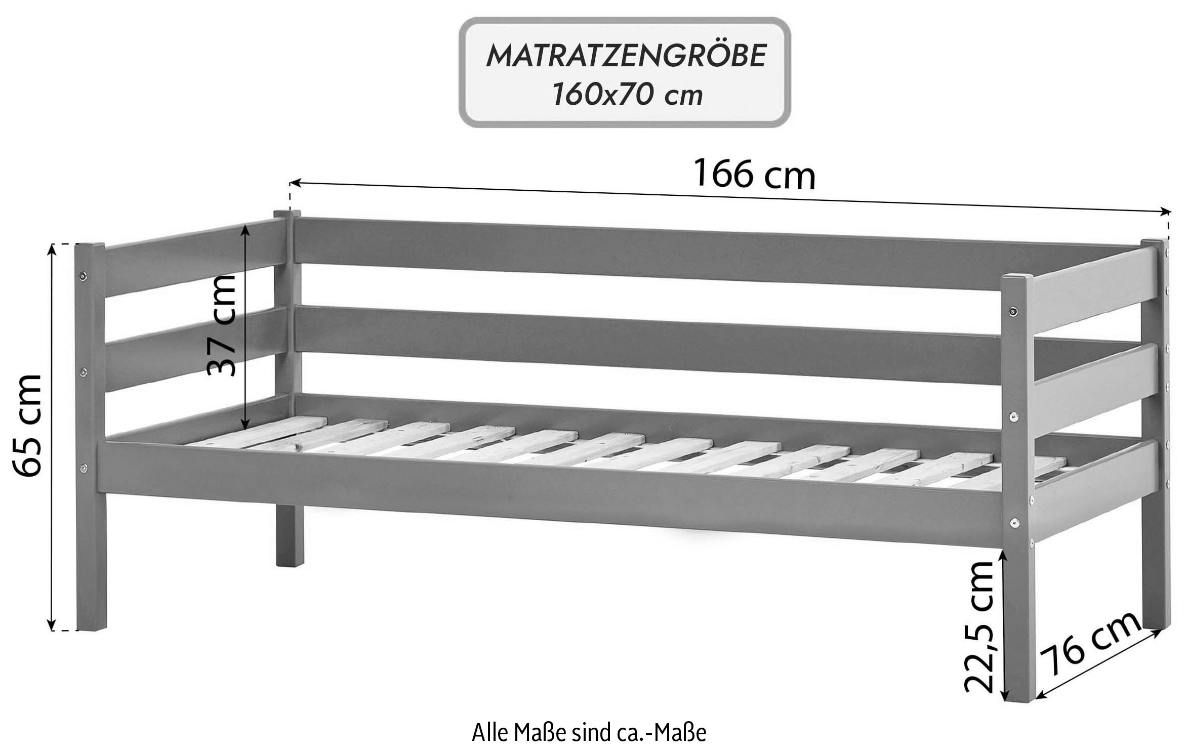 Hoppekids Einzelbett »ECO Comfort Kinderbett, Kiefer Massivholz, Jugendbett inkl. Rollrost«, 70x160 cm, wahlweise in verschieden Farben/ Matratze/ Absturzsicherung