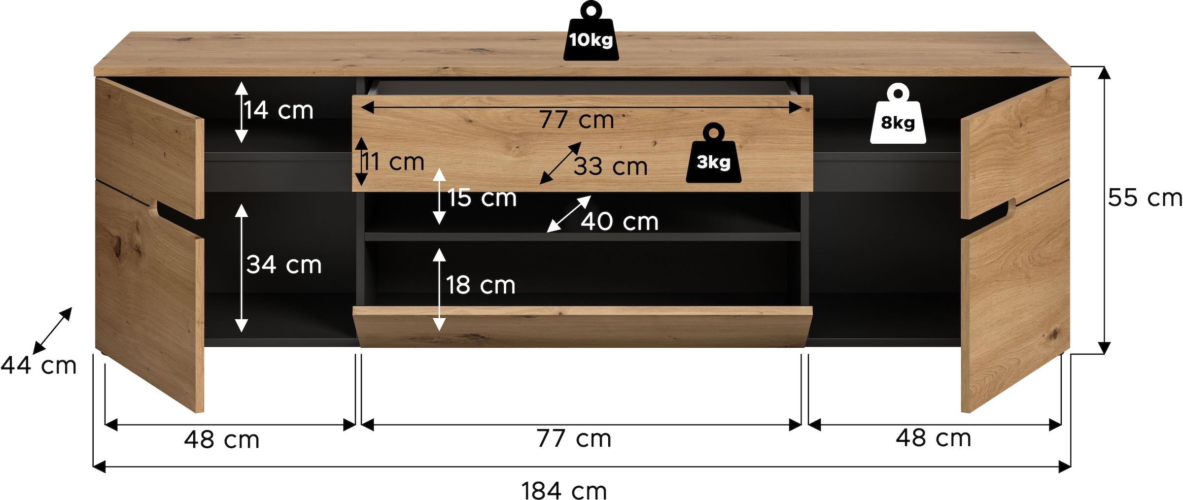 INOSIGN TV-Schrank »REHAT, TOPSELLER!, Breite 184 cm, 2 Türen, 1 Klappe, 1 Schublade« 1 Stk. tlg. Lowboard, TV Lowboard, Anrichte, Fernsehschrank, Sideboard