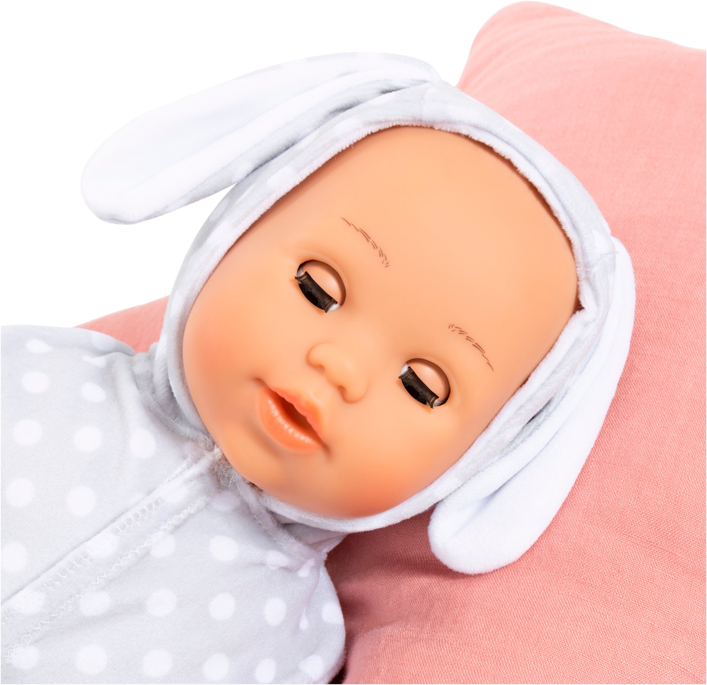 Bayer Babypuppe »Anna First Words Baby, 38 cm grau«, (3 tlg.), mit Schlafaugen und Babygeräuschen