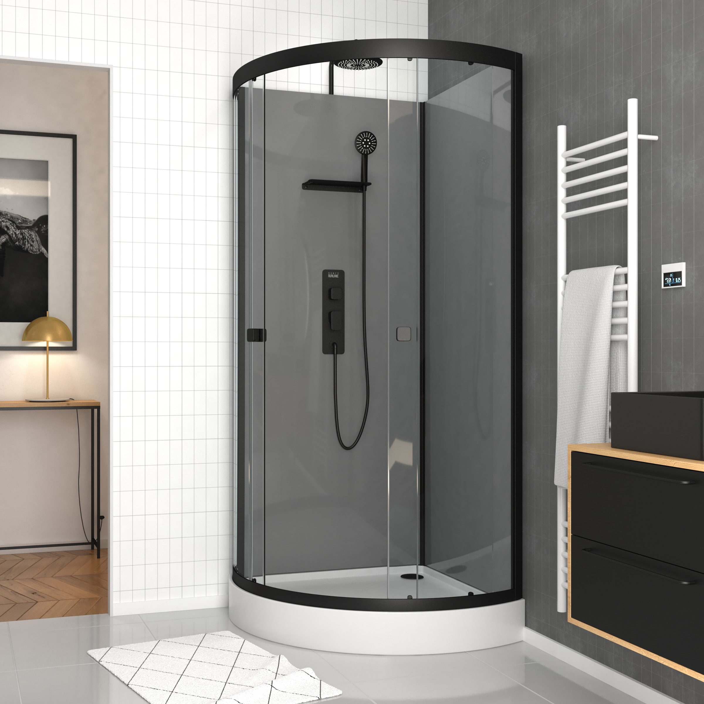 Marwell Komplettdusche »Grey Style Round« Fertigdusche mit 5mm gehärtetem Glas