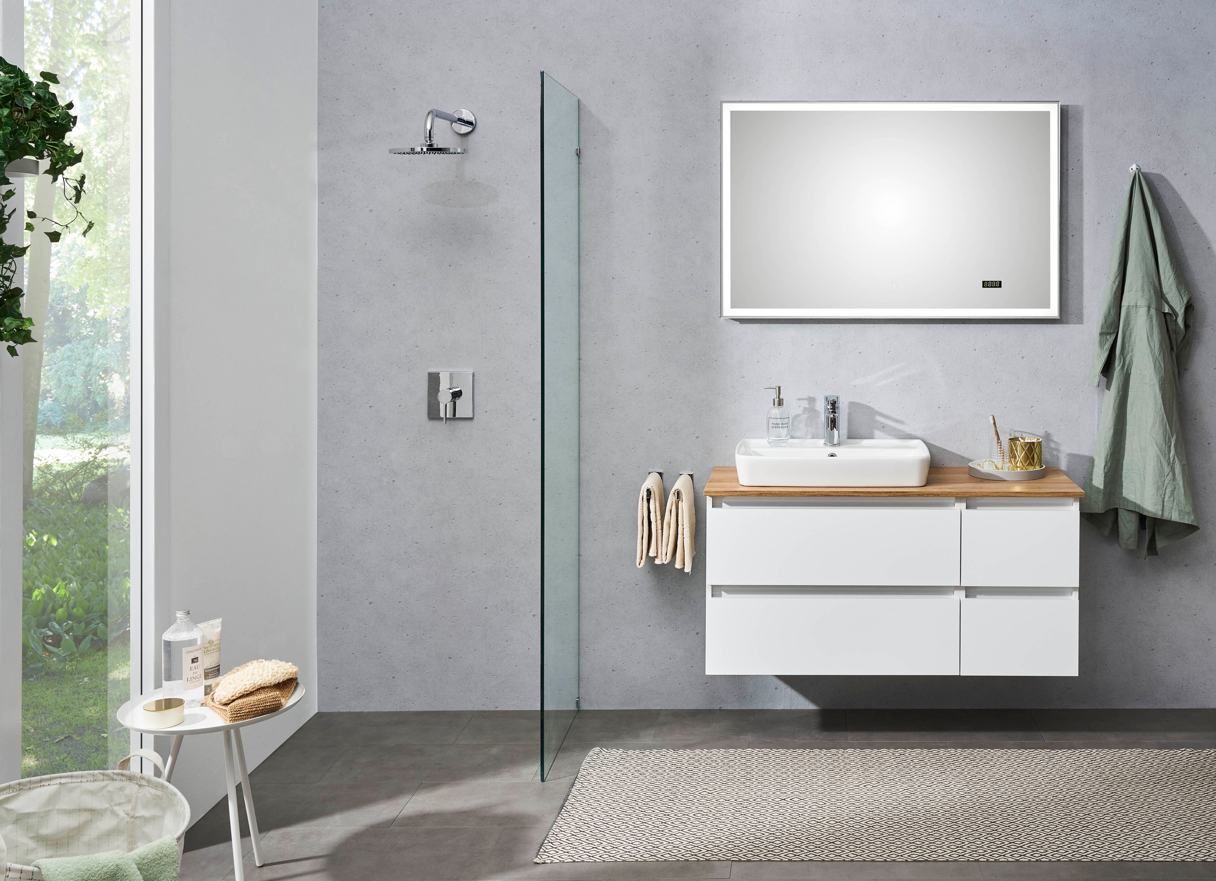 Saphir Badmöbel-Set »Quickset 360 2-teilig, mit Keramik-Aufsatzbecken und LED-Spiegel« Set, 2 Stk. tlg.