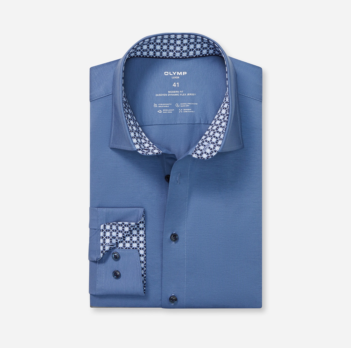 OLYMP Langarmhemd »Luxor 24/Seven modern fit«, Atmungsaktiv, Jersey, modern fit, New Kentkragen, Businesshemd