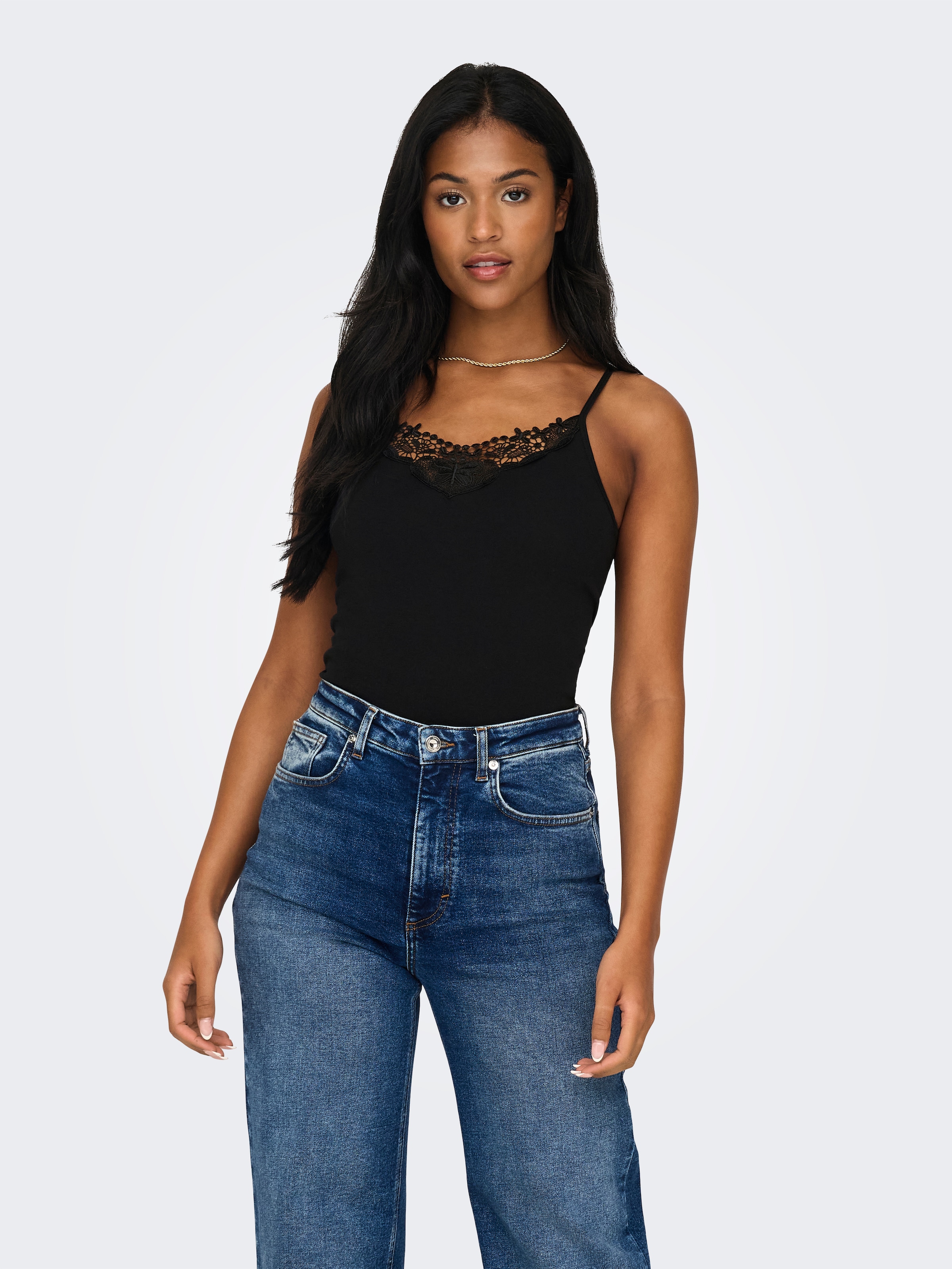 ONLY Spitzentop »ONLKIRA – Doppelpack mit Spitzendetail für feminine Looks« 2er-Pack,  figurbetont, modisch, Jersey, Baumwolle, V-Ausschnitt