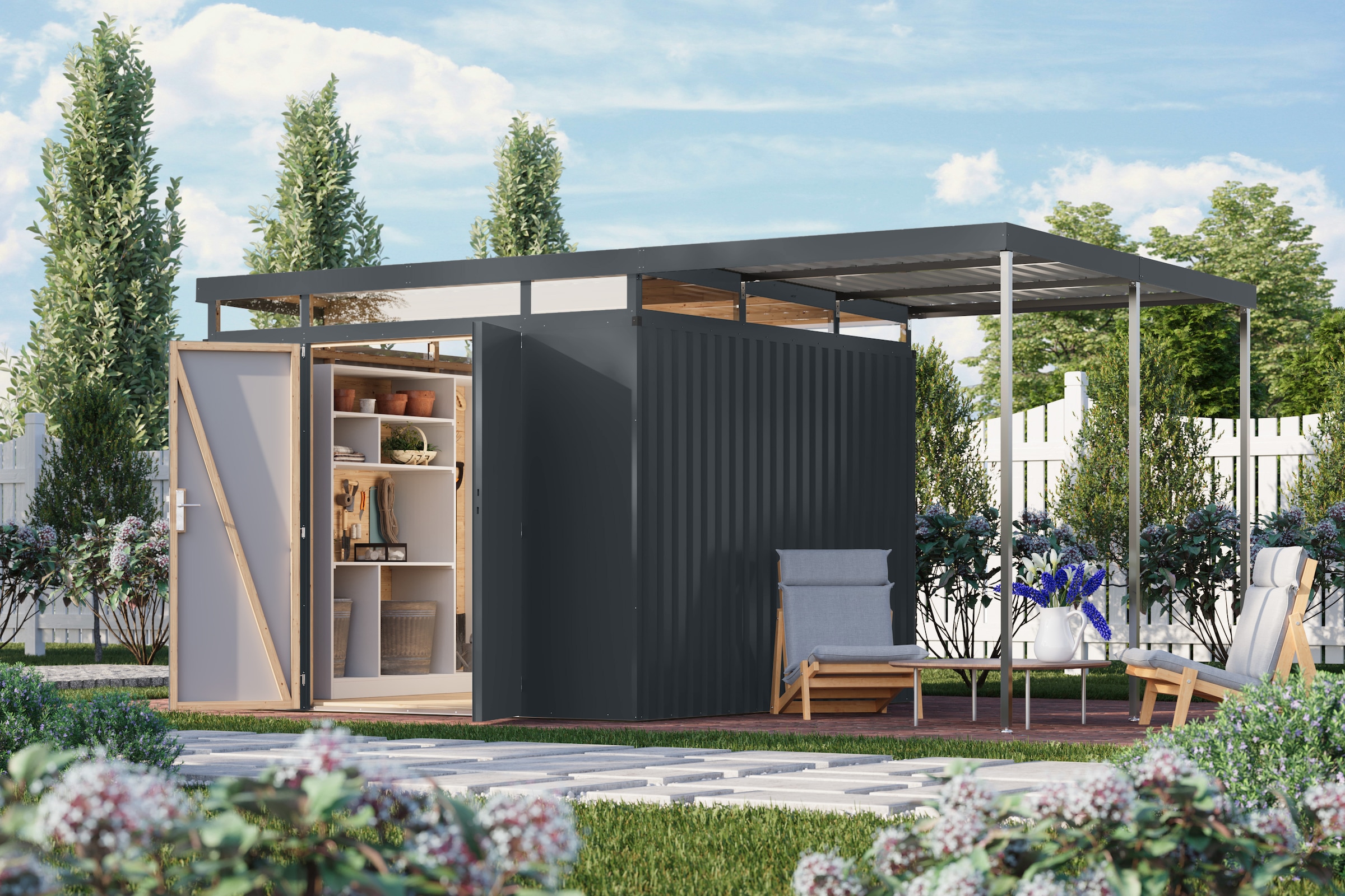 Karibu Gerätehaus »Titanium 3,5 SET mit Anbaudach« Made in Germany