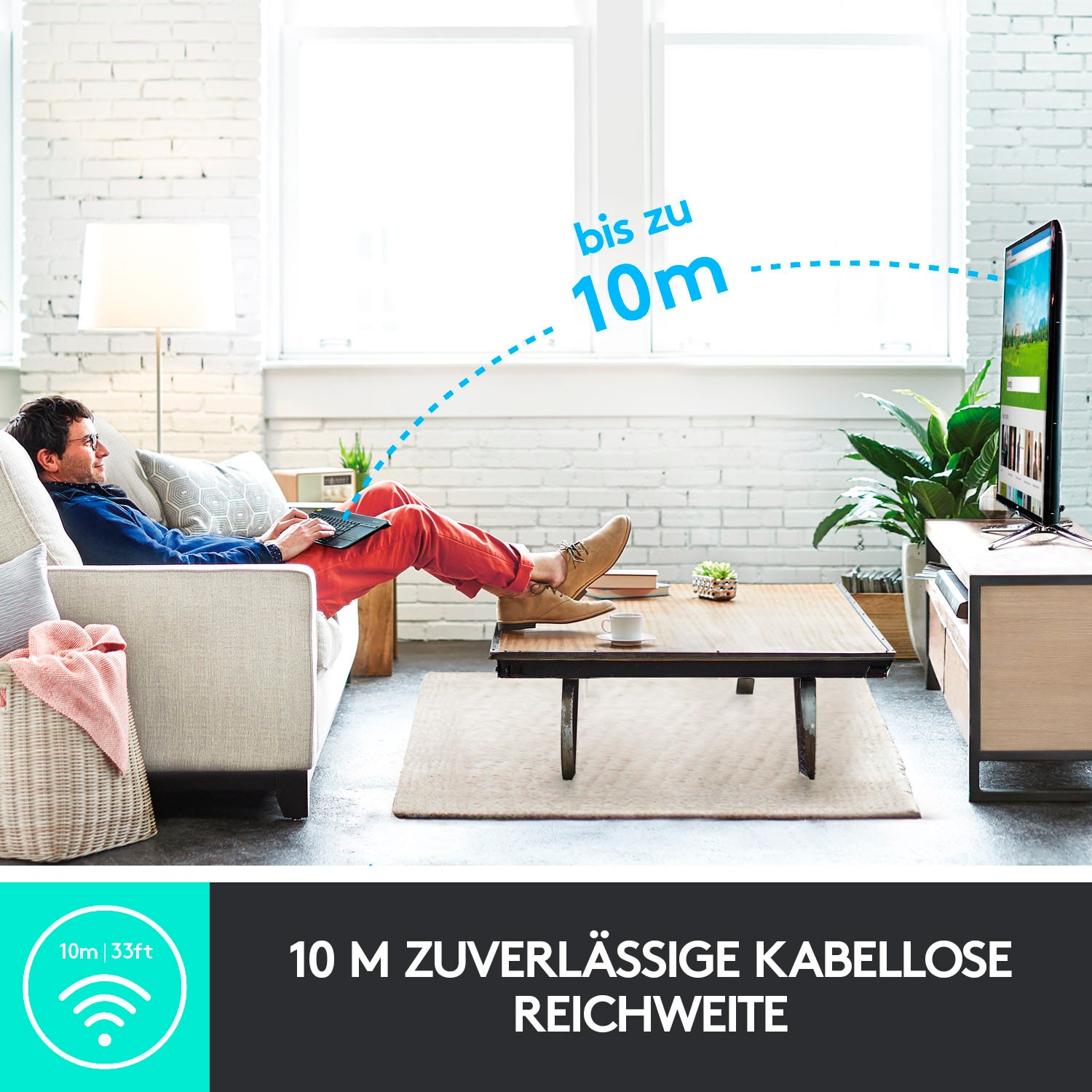 Logitech Tastatur »Wireless Touch Keyboard K400 Plus«, (Antirutsch-Füße-Lautstärkeregler-Touchpad)