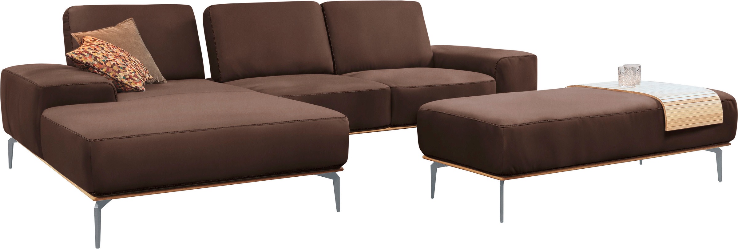 W.SCHILLIG Ecksofa »run, Designsofa mit tollem Sitzkomfort, bequem, L-Form«, mit elegantem Holzsockel, Füße in Silber matt, Breite 299 cm