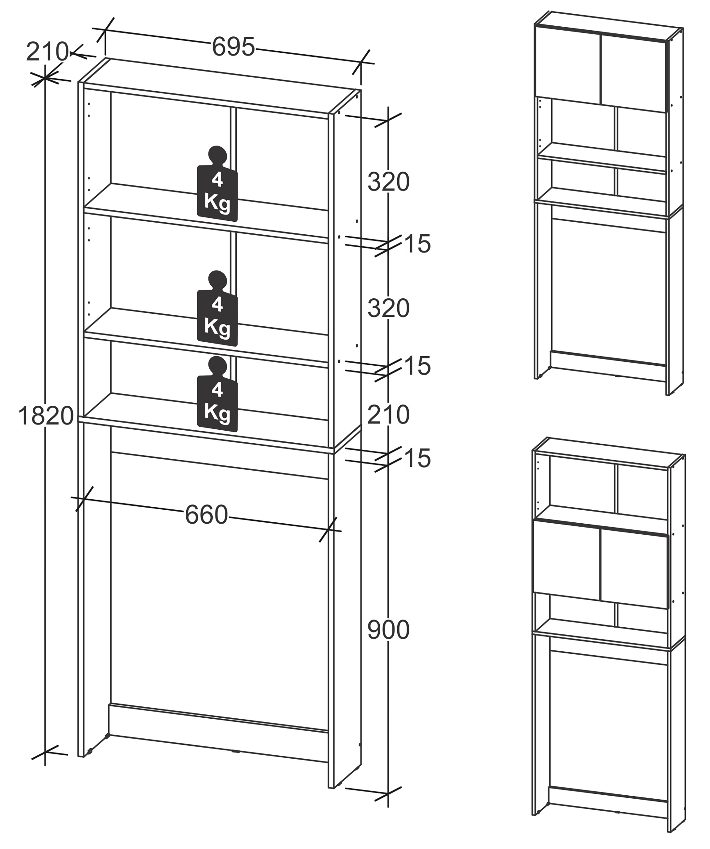 VCM Waschmaschinenumbauschrank »Holz Überbauschrank Waschmaschine Überbau Goralo«