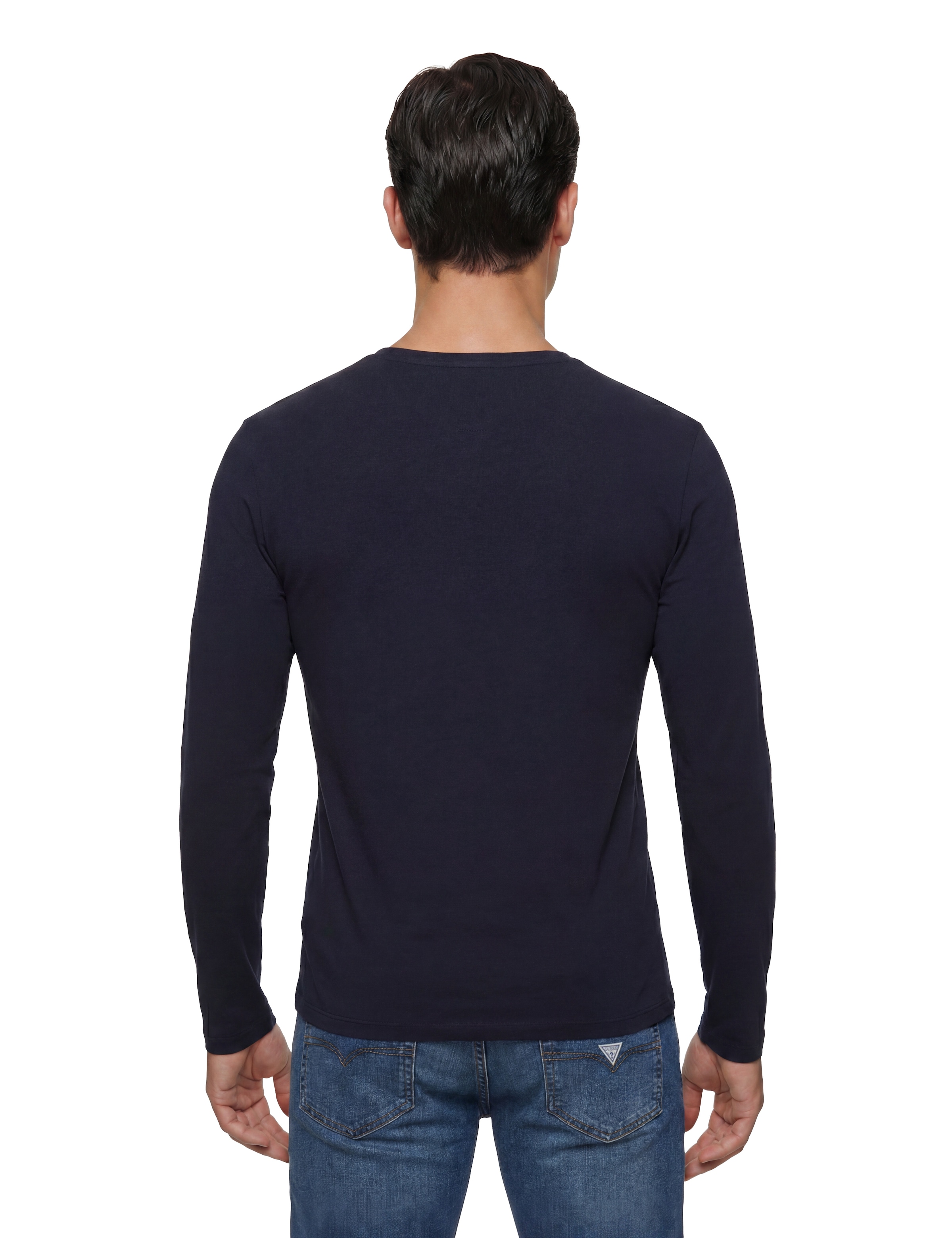 Guess Langarmshirt Rundhalsausschnitt, Bamwoll-Mix, Logodrck