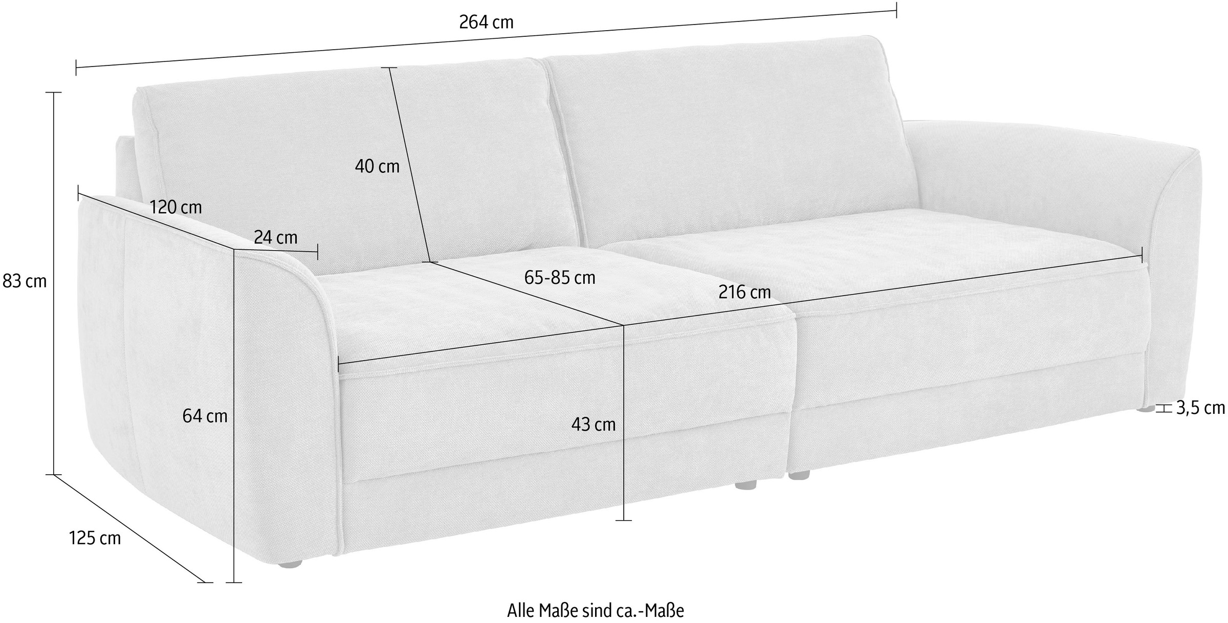 Die PlanBar Big-Sofa »Bigsofa ZE-EM24138, B: 264 cm« SoftSitz-Kaltschaumpolsterung, wahlweise mit Sitztiefenverstellung