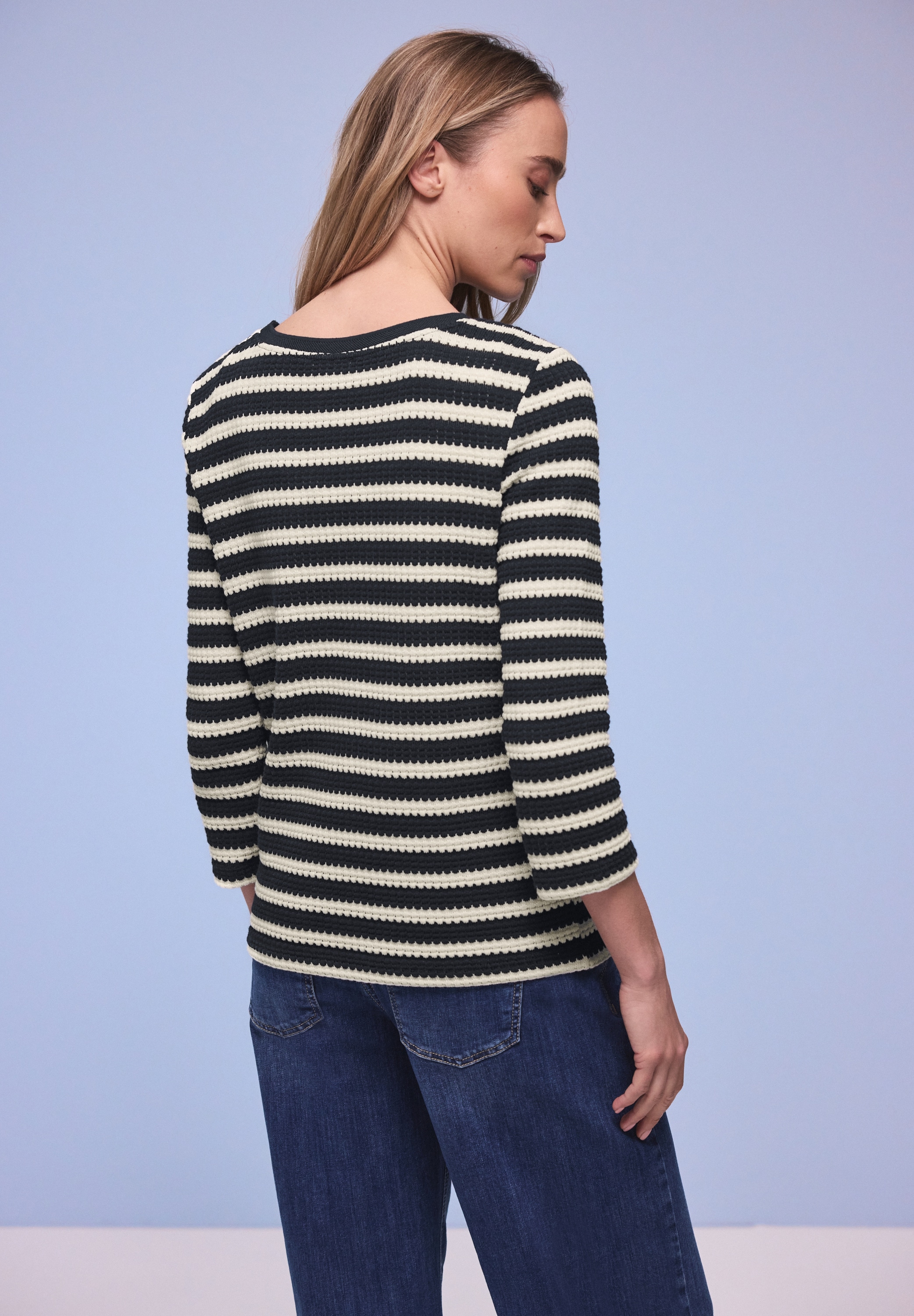 STREET ONE 3/4-Arm-Shirt Strick-Look Shirt mit Streifenmuster