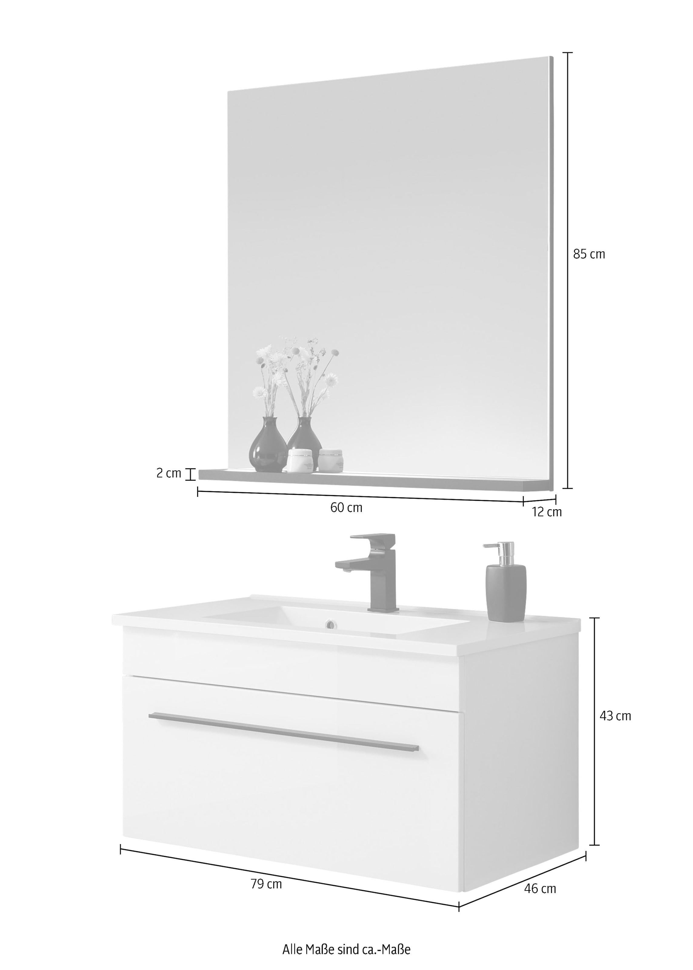 Home affaire Badmöbel-Set »Cantara, Bad im modernen Design, 2-teiliges Badezimmer« Set, 2 Stk. tlg.