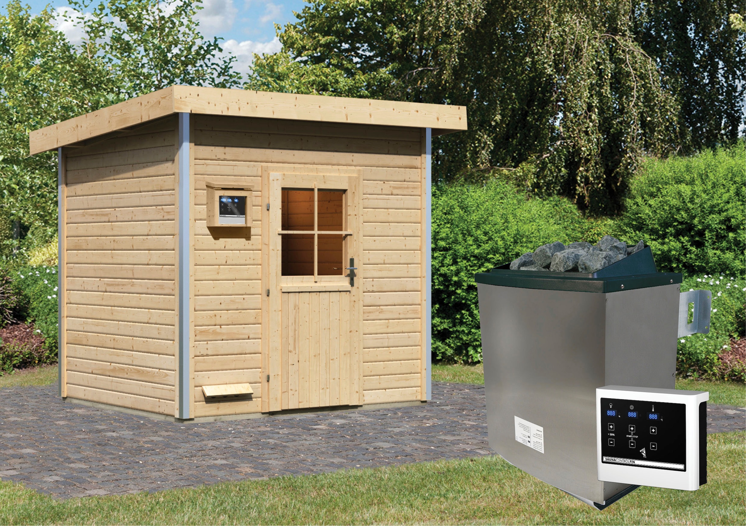 Karibu Saunahaus »Ralf« Set,  Ofen 9 KW externe Strg easy