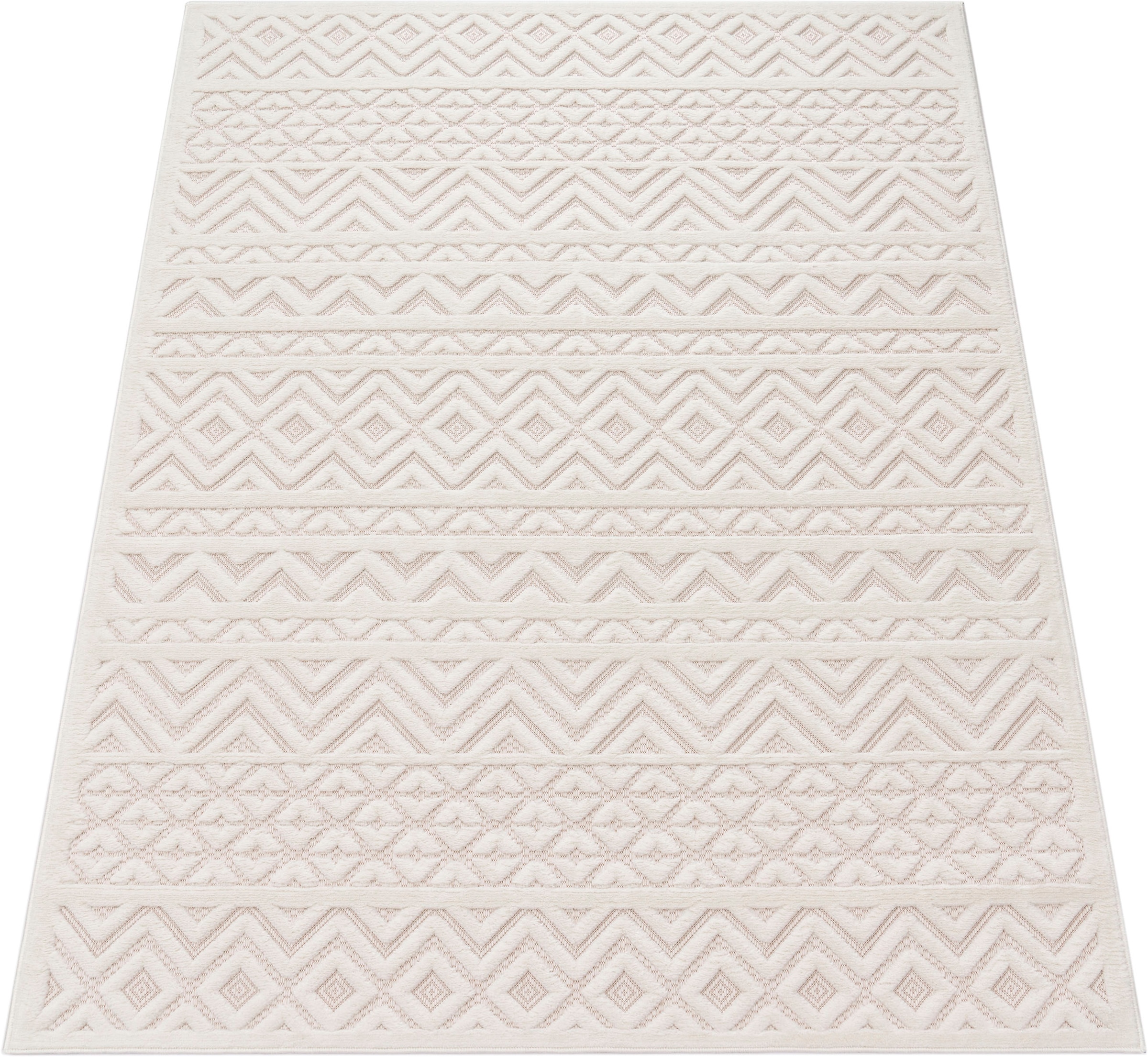 Paco Home Teppich »Livorno 673« rechteckig 14 mm Höhe Uni-Farben, Scandi, Rauten Muster, Hoch-Tief Effekt, Outdoor geeignet