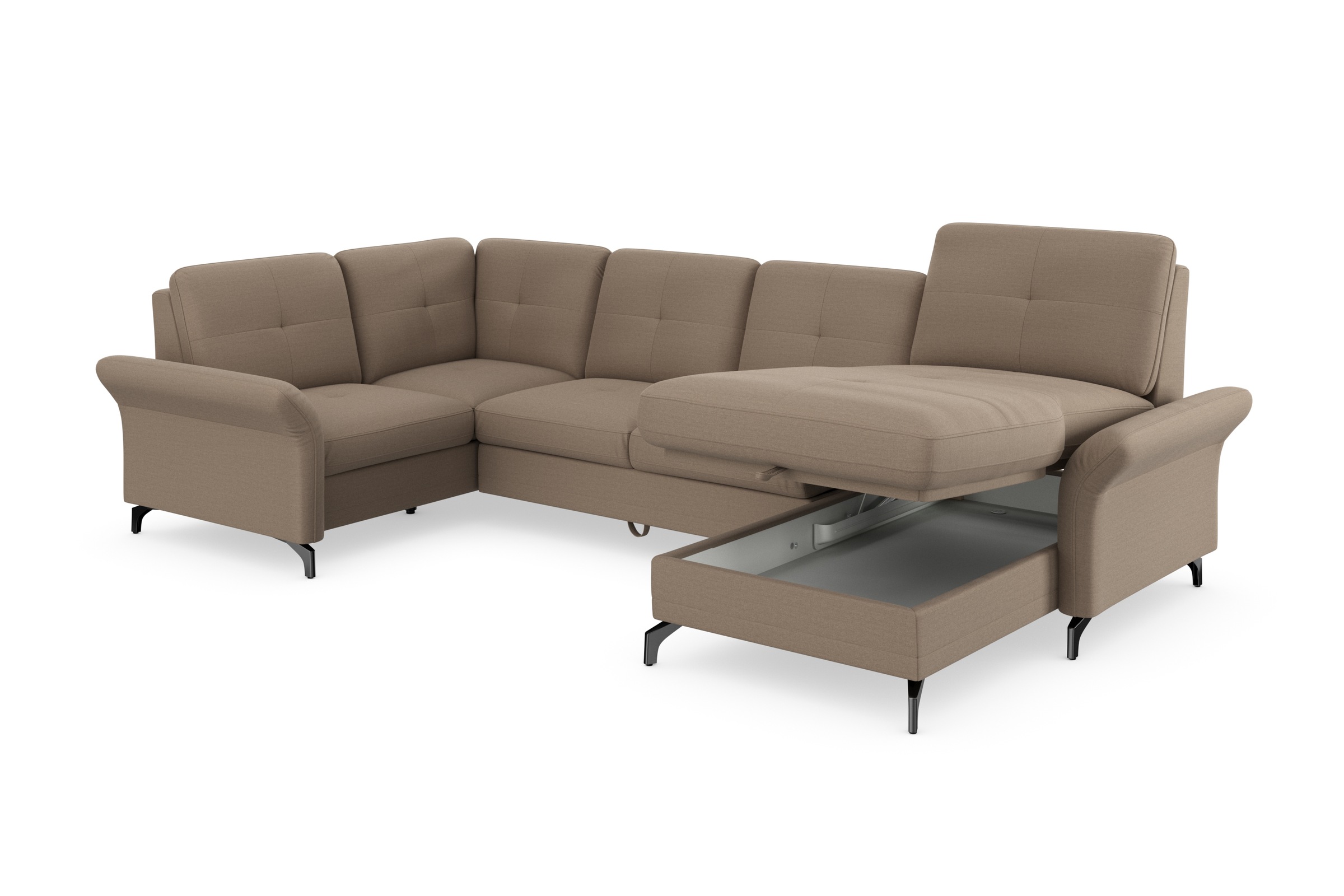 Places of Style Wohnlandschaft »Calando U-Form«, wahlweise mit Bettfunktion, Bettkasten und Armteilfunktion