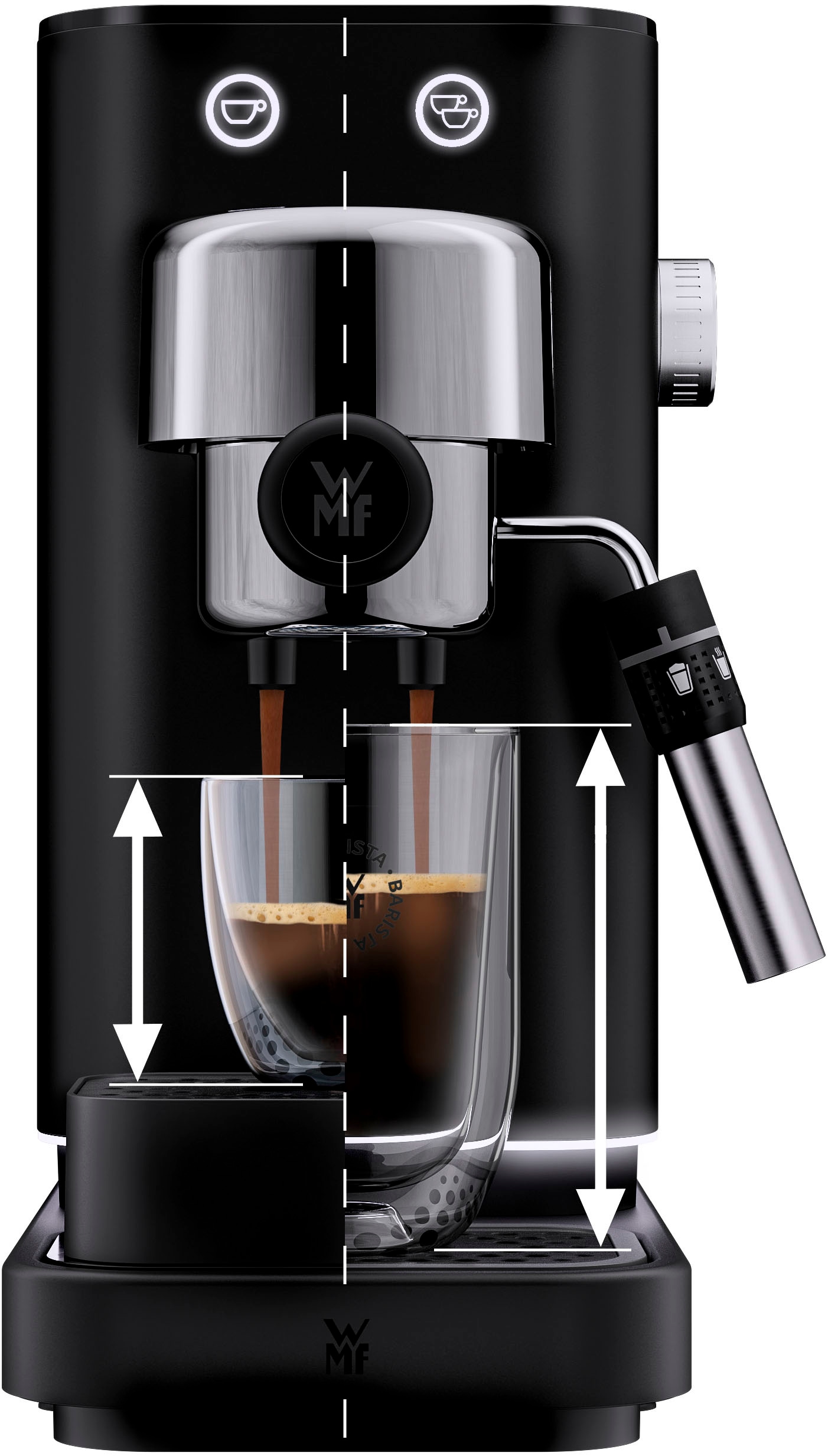 WMF Espressomaschine »Lumero Deep Black«, kompakt, dezente LED-Beleuchtung, 15 bar, 1350 Watt, Milchschaumdüse