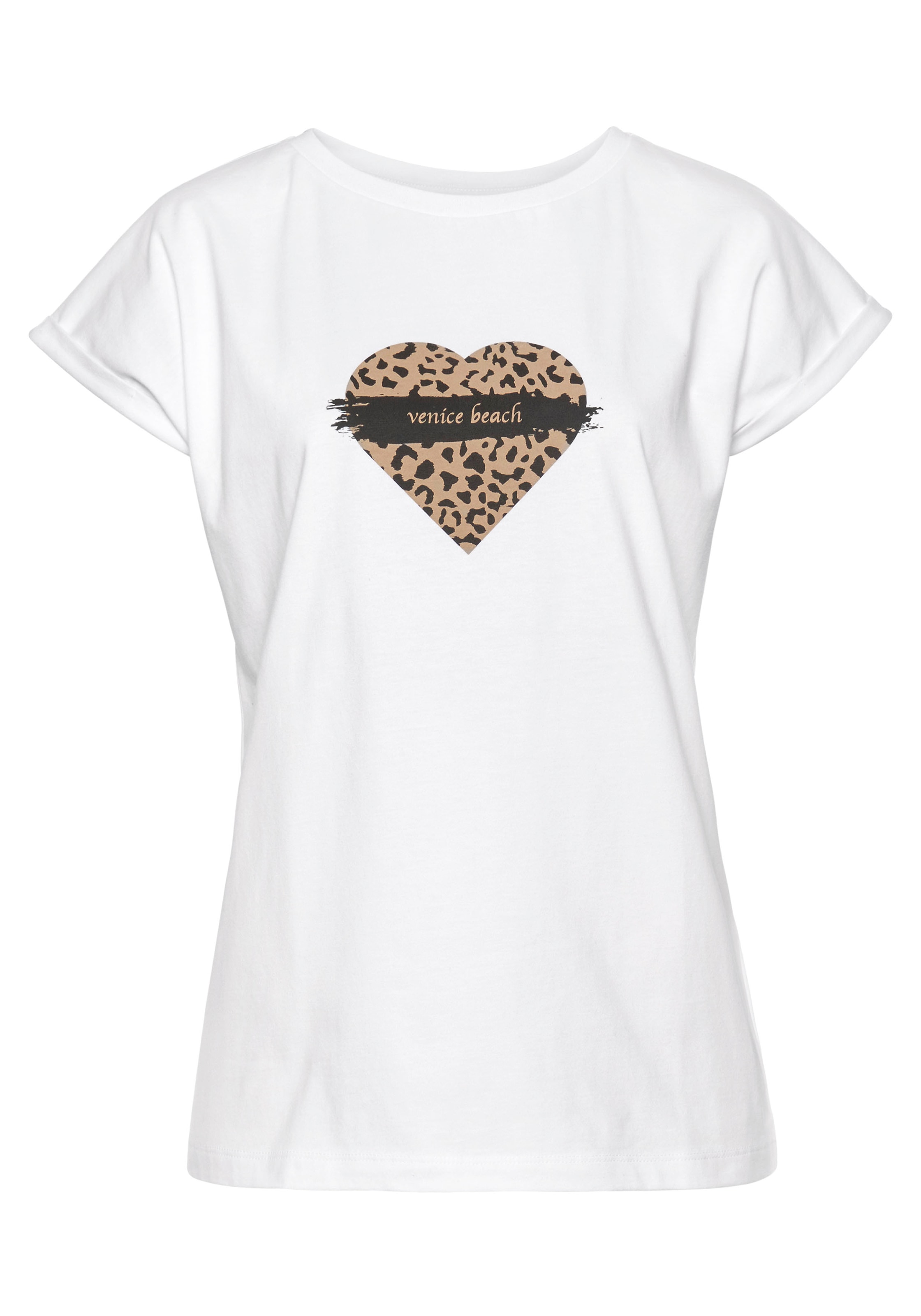 Venice T-Shirt Kurzarmshirt, Passform mit aus ♕ Beach Baumwolle, bei Frontprint, lockere