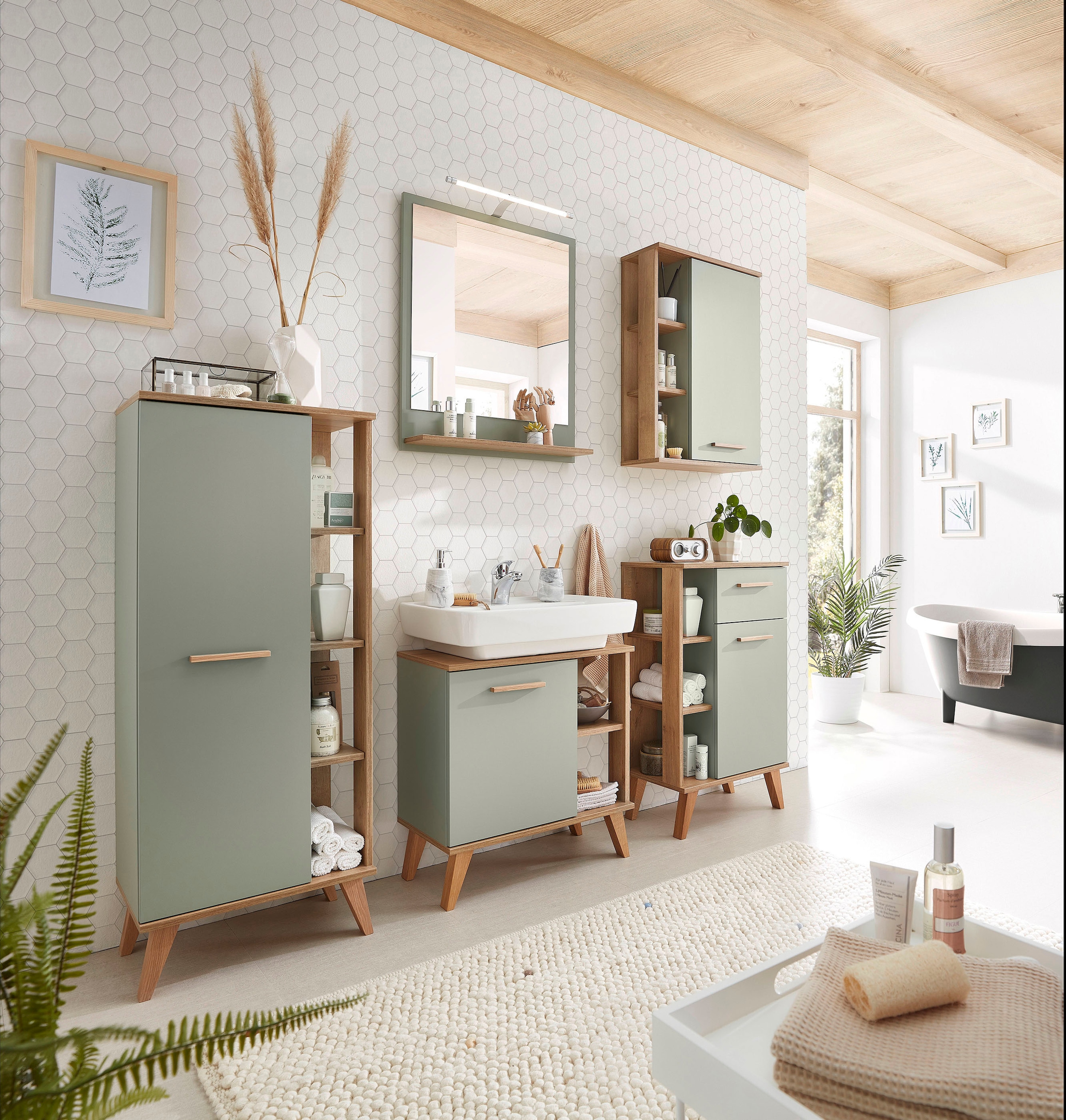 Saphir Hängeschrank »Quickset Badschrank 50,5 cm breit mit 1 Tür und 2 Glas-Einlegeböden«, Badezimmer-Hängeschrank inkl. Türdämpfer, Holzgriffe