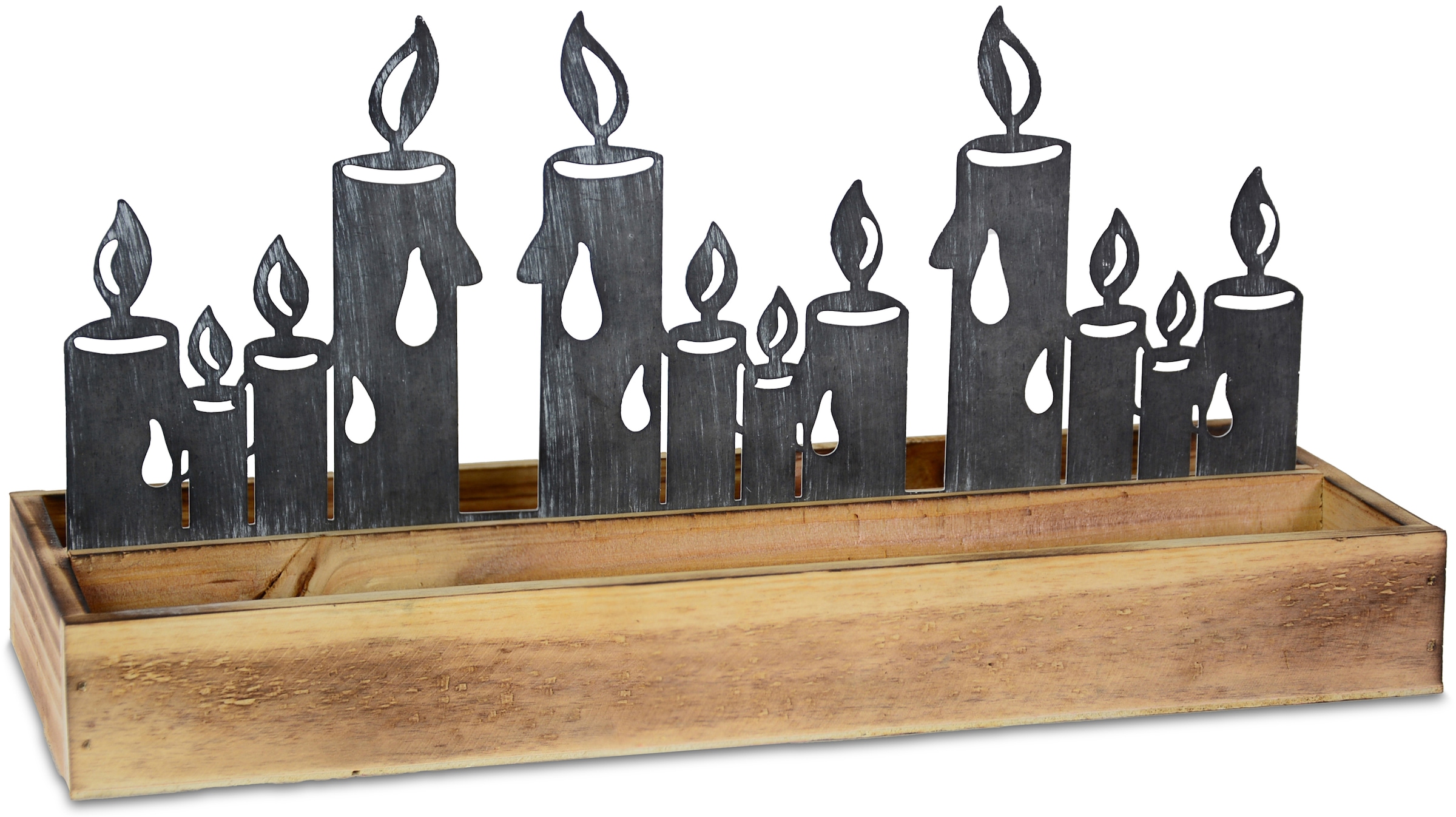 RIFFELMACHER & WEINBERGER Tablett »Kerzensilhoutte, Weihnachtsdeko«,  Holz-Tablett mit Metall Kerzensilhouette mit 3 Jahren XXL Garantie
