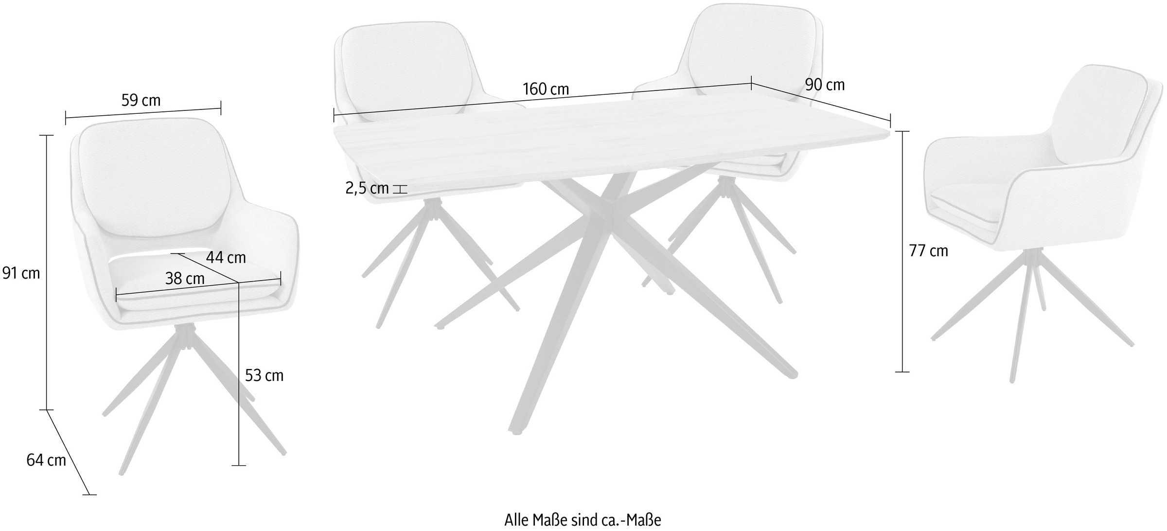 Duo Collection Essgruppe »Emira und Esra«, (Set, 5 tlg.), massives Metalgestell, Stühle drehbar