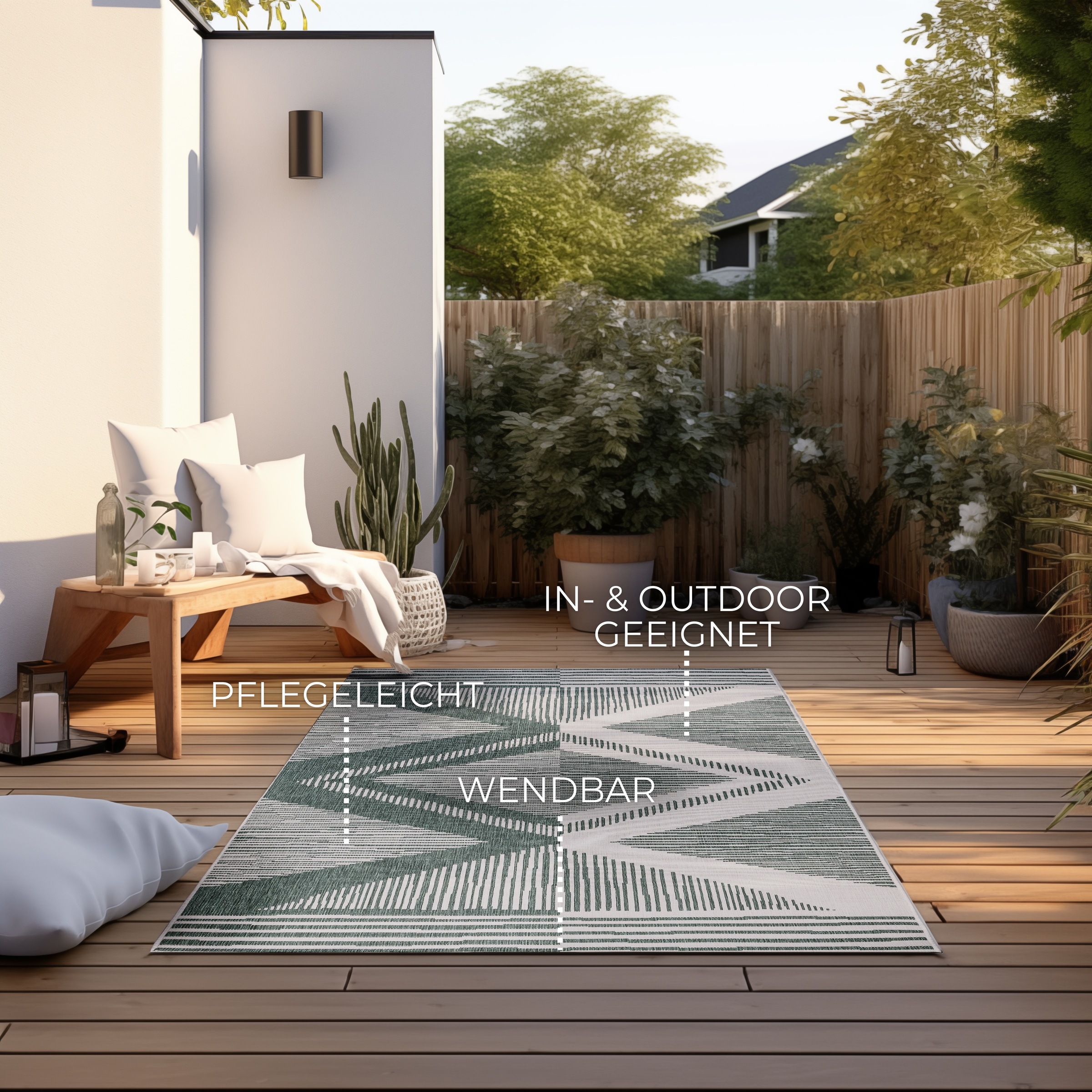 ELLE DECORATION Teppich »Rhombus, In- und Outdoor«, rechteckig, 5 mm Höhe, Flachgewebe, In-& Outdoor, Modern, Wendeteppich, Balkon, Wohnzimmer