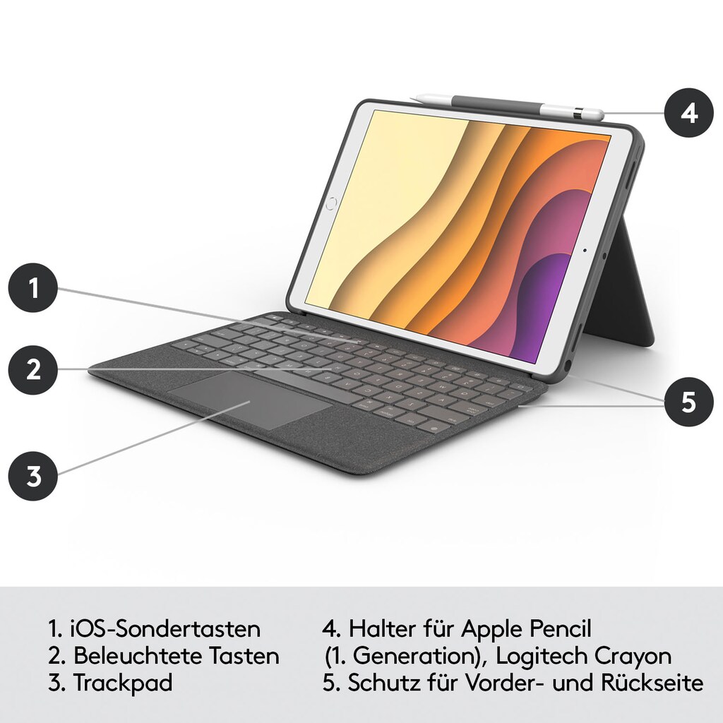 Logitech iPad-Tastatur »Combo Touch für iPad Air (3. Generation) und iPad Pro 10,5 Zoll«, (Touchpad)