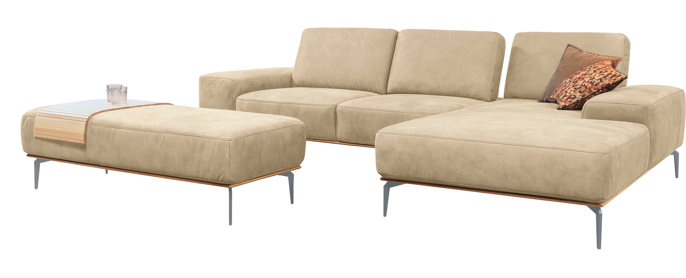 W.SCHILLIG Ecksofa »run, Designsofa mit tollem Sitzkomfort, bequem, L-Form« mit elegantem Holzsockel, Füße in Silber matt, Breite 319 cm