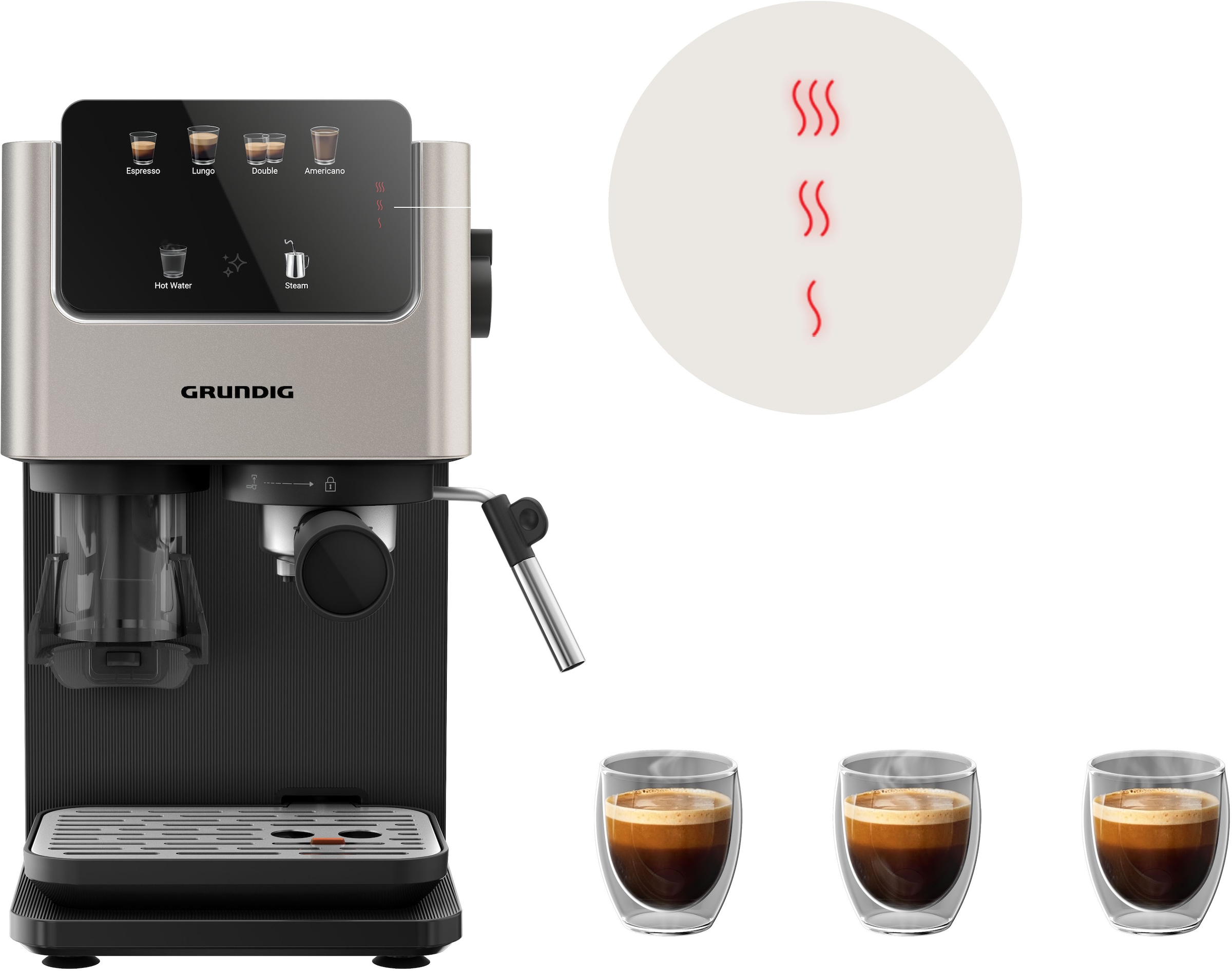 Grundig Siebträgermaschine »KSM 7530« Kaffeevollautomat mit 15 Bar, Touch & GrindPro™ Mahlwerk