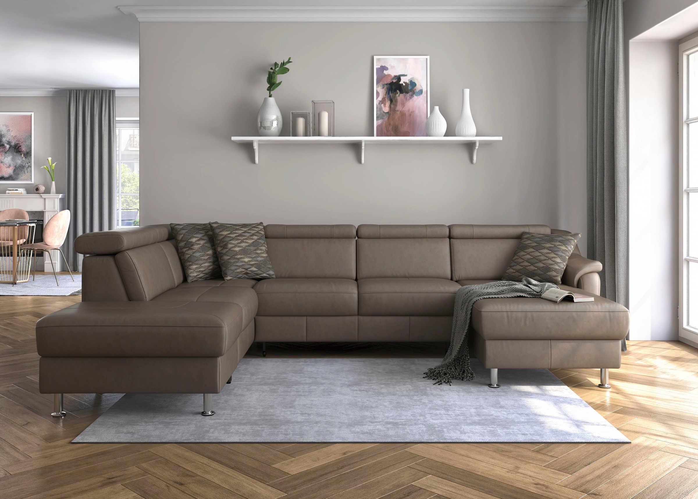 sit&more Wohnlandschaft »Freetown U-Form«, Kopfteilverstellung und Federkern, wahlweise mit Bettfunktion
