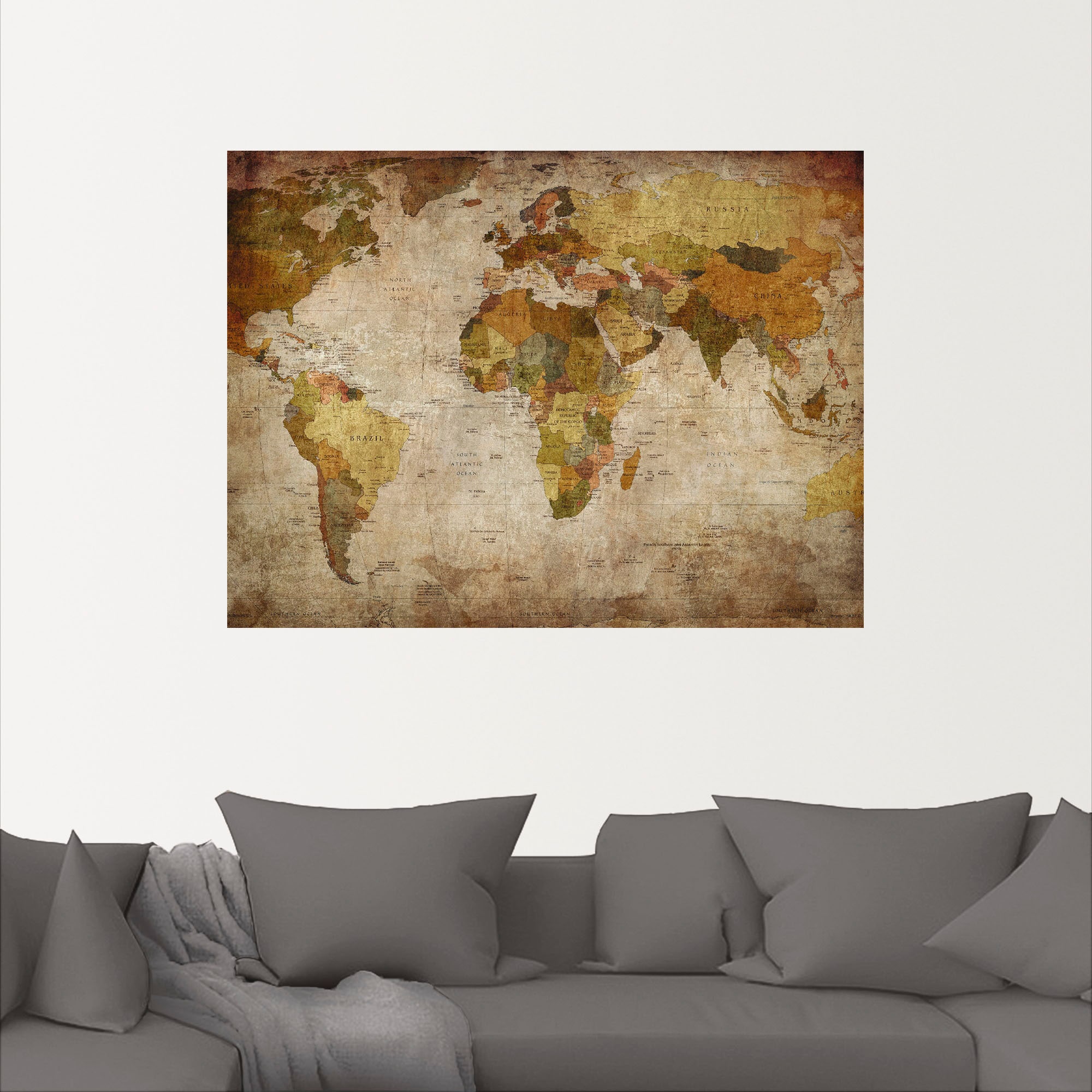 Artland Wandbild »Weltkarte«, Landkarten, (1 St.), als Alubild, Outdoorbild, Leinwandbild, Poster, Wandaufkleber