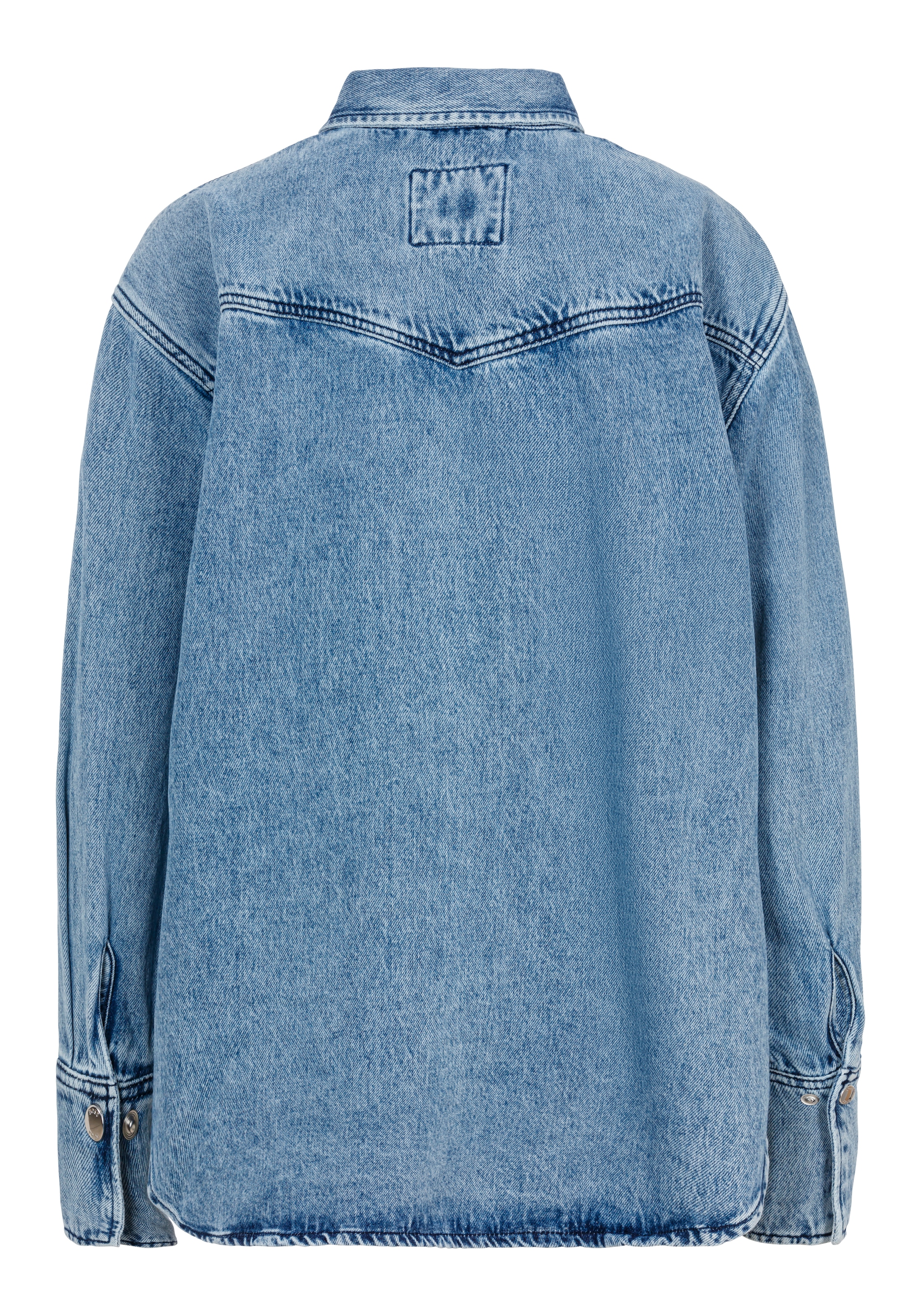 BOSS ORANGE Klassische Bluse »DENIM SHIRT HF Premium Damenmode«, mit Blusenkragen und All Over Straß & Glitzereffekt